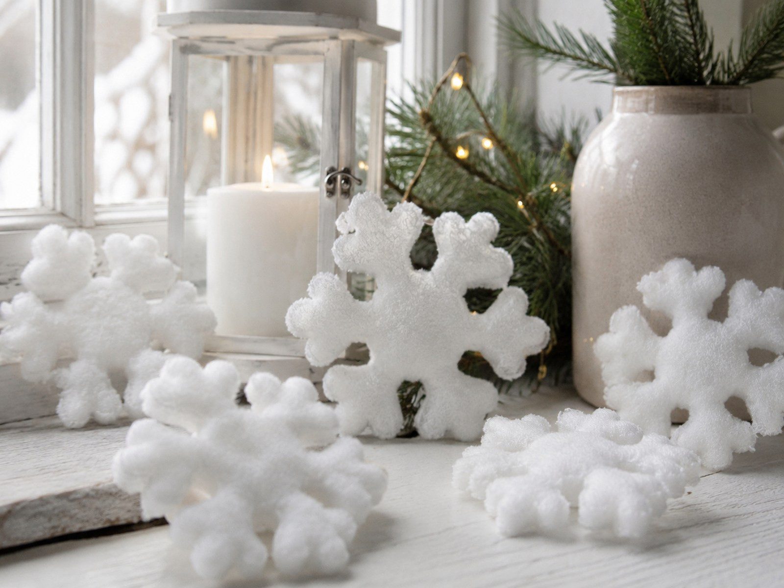 RIFFELMACHER & WEINBERGER Künstlicher Weihnachtsbaum Schneeflocke Schneewatte 4er Set, Weiß, 11x2 cm