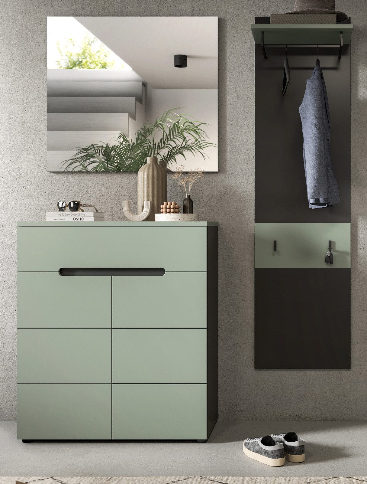 Inn.Furn Garderoben-Set Cooper, (Flurgarderobe in Salbei Grün und Basalt Gr günstig online kaufen