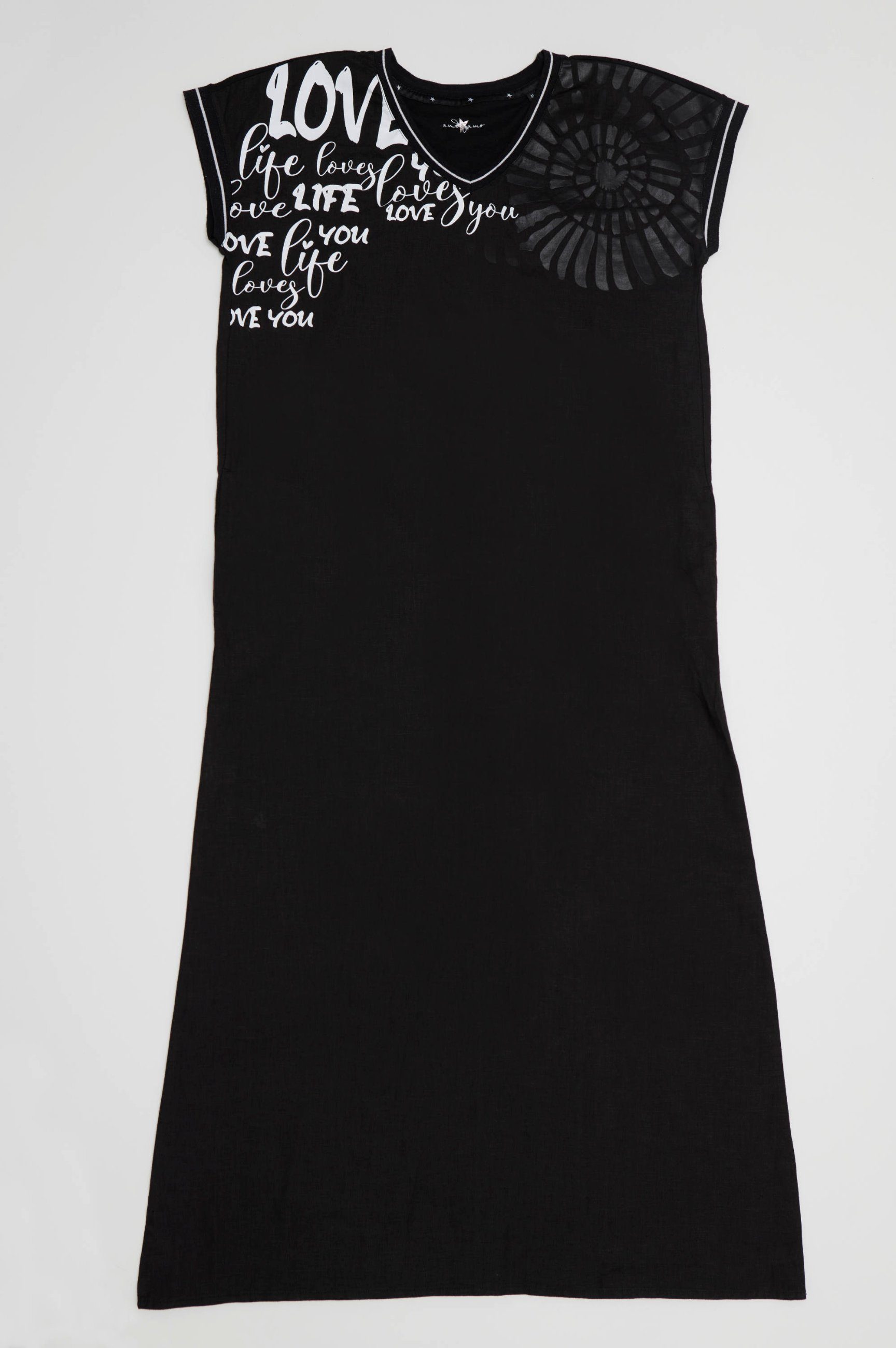 Damen Kleider Andijamo-Fashion Maxikleid LOVE LEINEN exklusiv Print