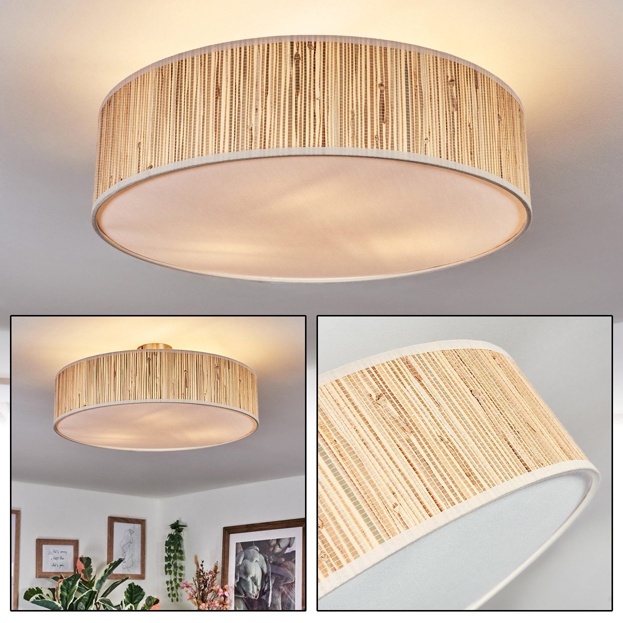 hofstein Deckenleuchte Deckenlampe aus Metall/Papiergeflecht/Stoff/Kunststo günstig online kaufen