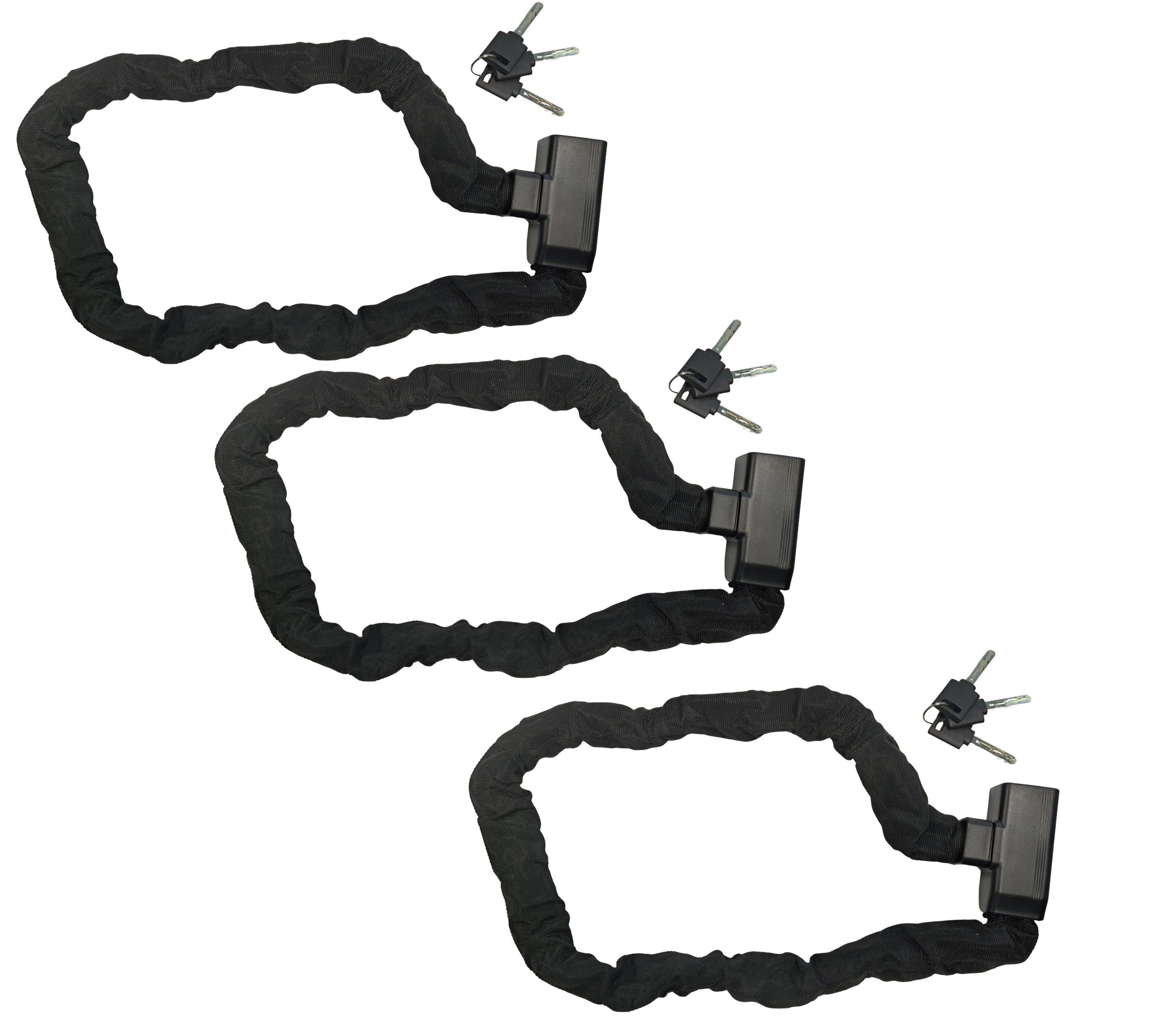dynamic24 Kettenschloss (3-tlg), 120 cm lang Fahrradschloss mit je 3 Schlüssel Panzerschloss Motorrad