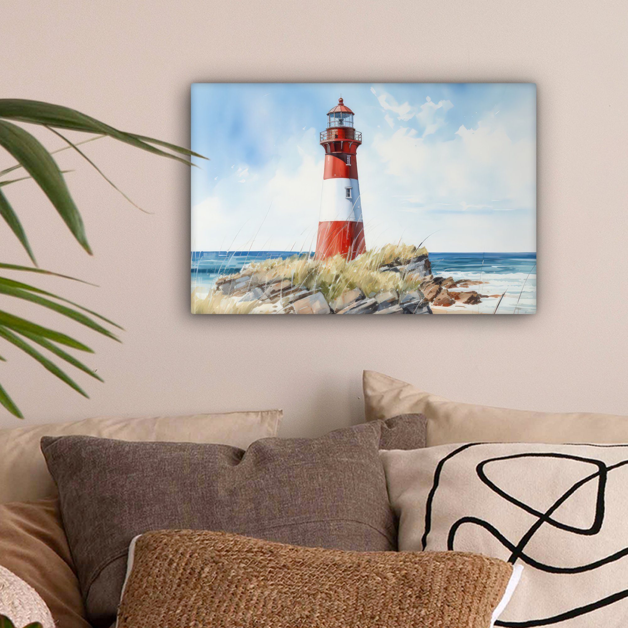 OneMillionCanvasses® Leinwandbild Leuchtturm - Felsen - günstig online kaufen