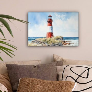 OneMillionCanvasses® Leinwandbild Leuchtturm - Felsen - Meer - Natur - Maritim, (1 St), Wandbild Leinwandbilder, Aufhängefertig, Wanddeko, 30x20 cm