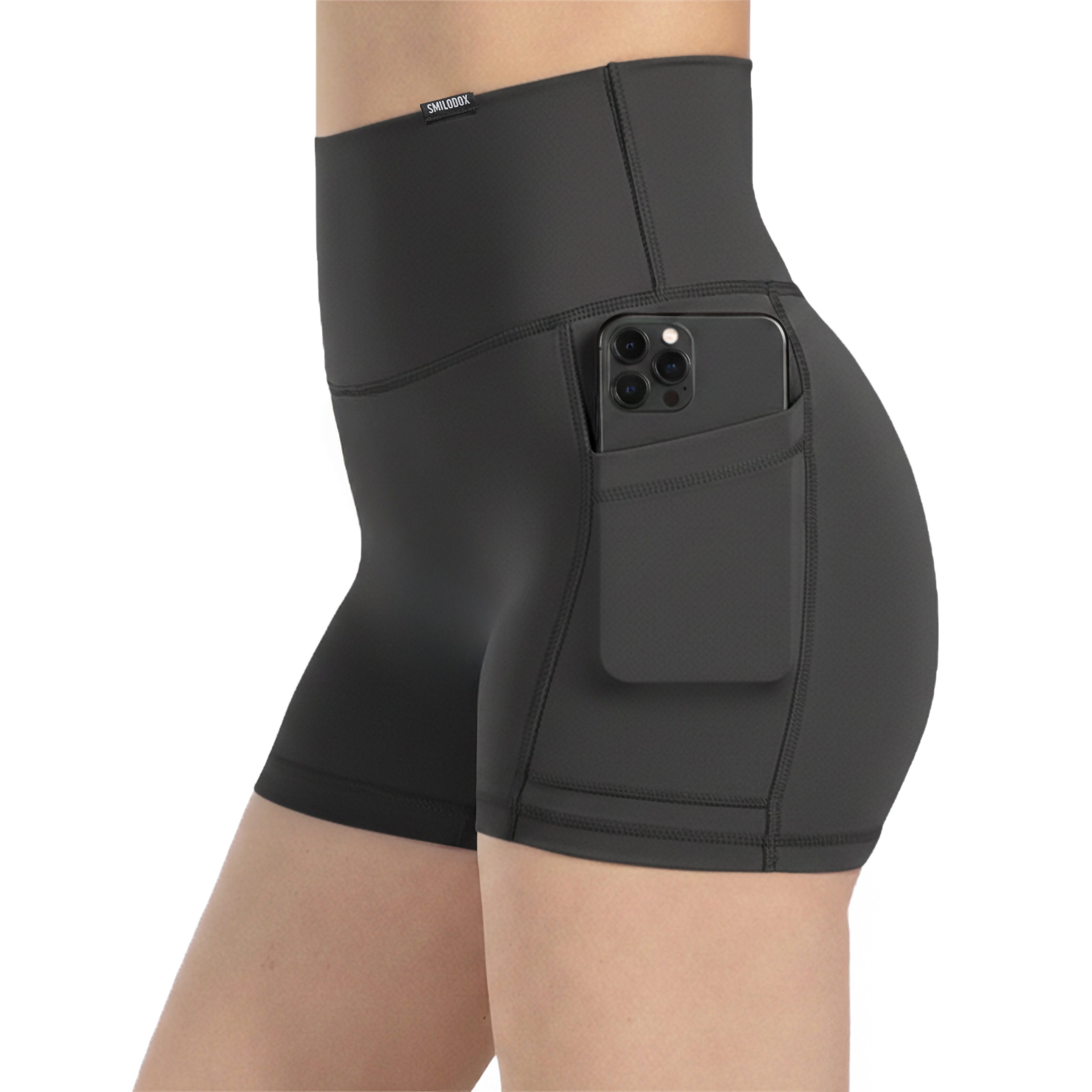 Smilodox Shorts Lissa, High Waist Radlerhose mit seitlichen Eingrifftaschen, elastisch Figurformender Bund, enganliegend, Training Alltag Fitness Yoga