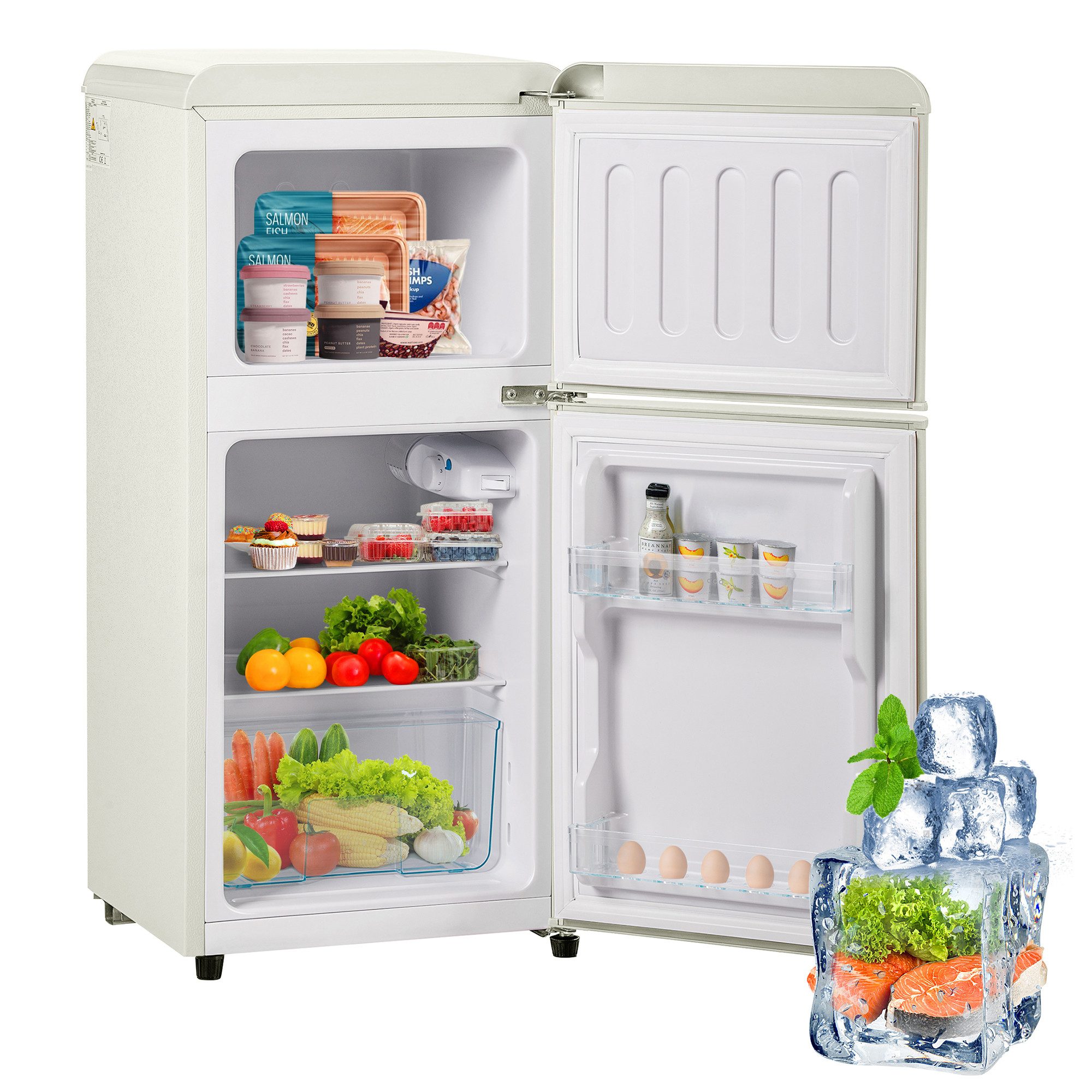 Merax Table Top Kühlschrank BCD-86, 87 cm hoch, 42 cm breit, Retro Gefrier/Kühl