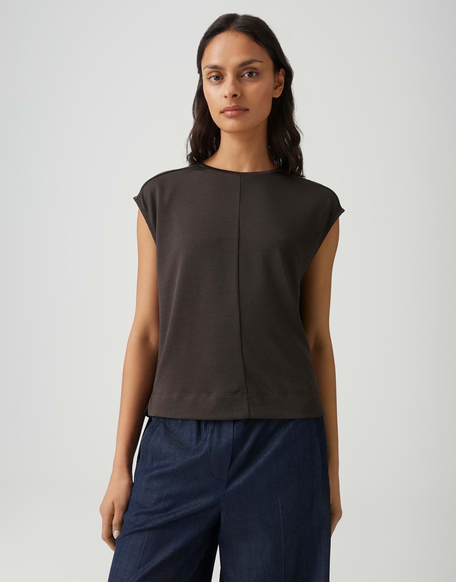 OPUS Kurzarmshirt Slummi Regular Fit mit Rippstruktur Mit kleinen Schlitzen an der Seite