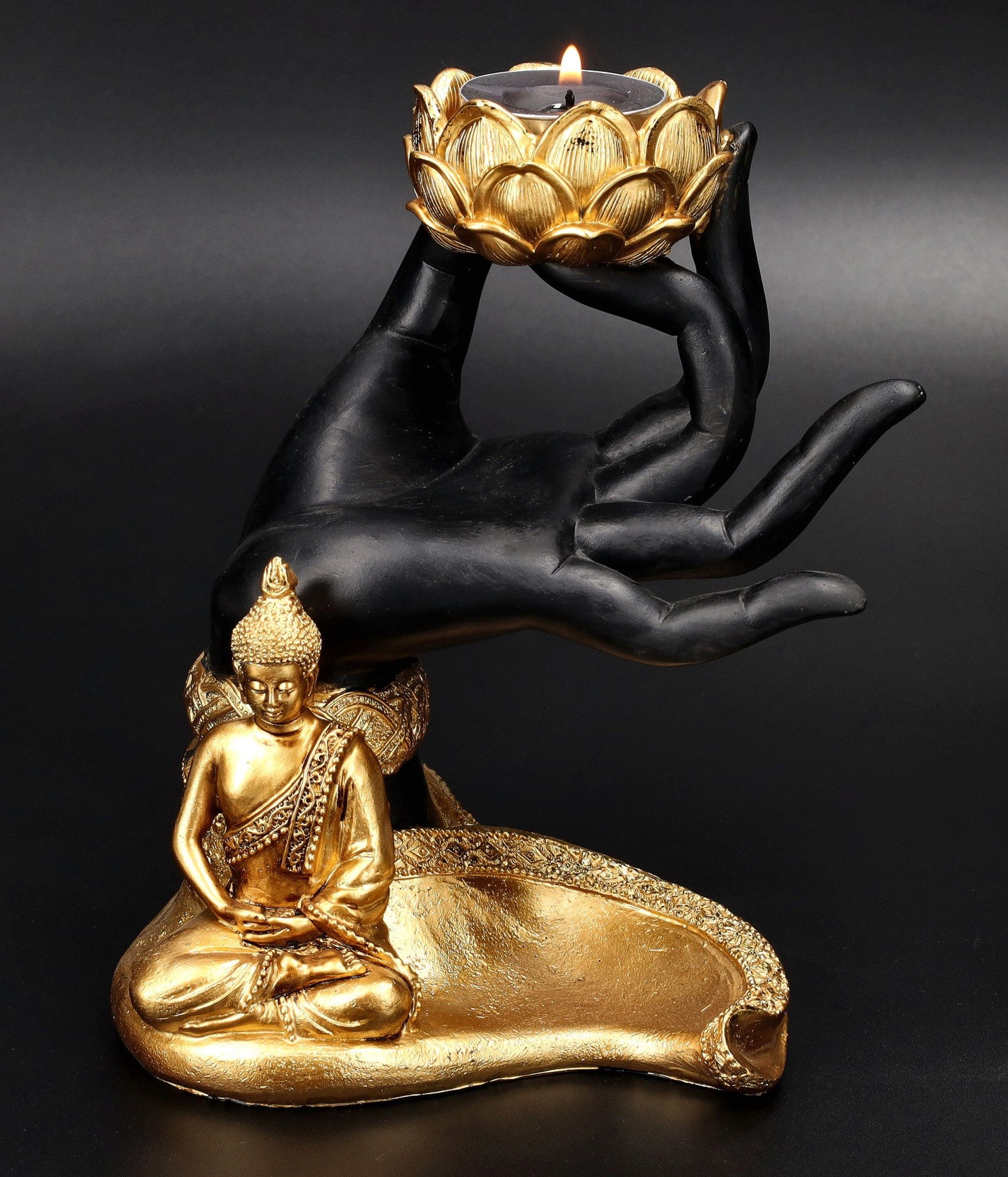 Figuren Shop GmbH Teelichthalter Teelichthalter - Buddha Figur mit Hand - M günstig online kaufen