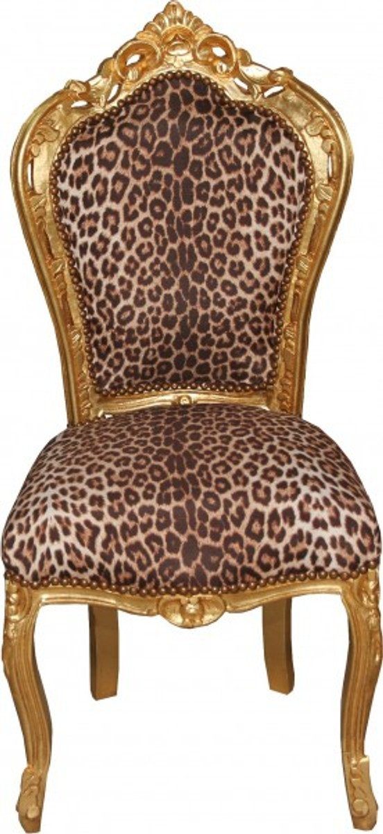 Casa Padrino Esszimmerstuhl Barock Esszimmer Stuhl Leopard/Gold Mod2 - Barock Möbel | Stühle