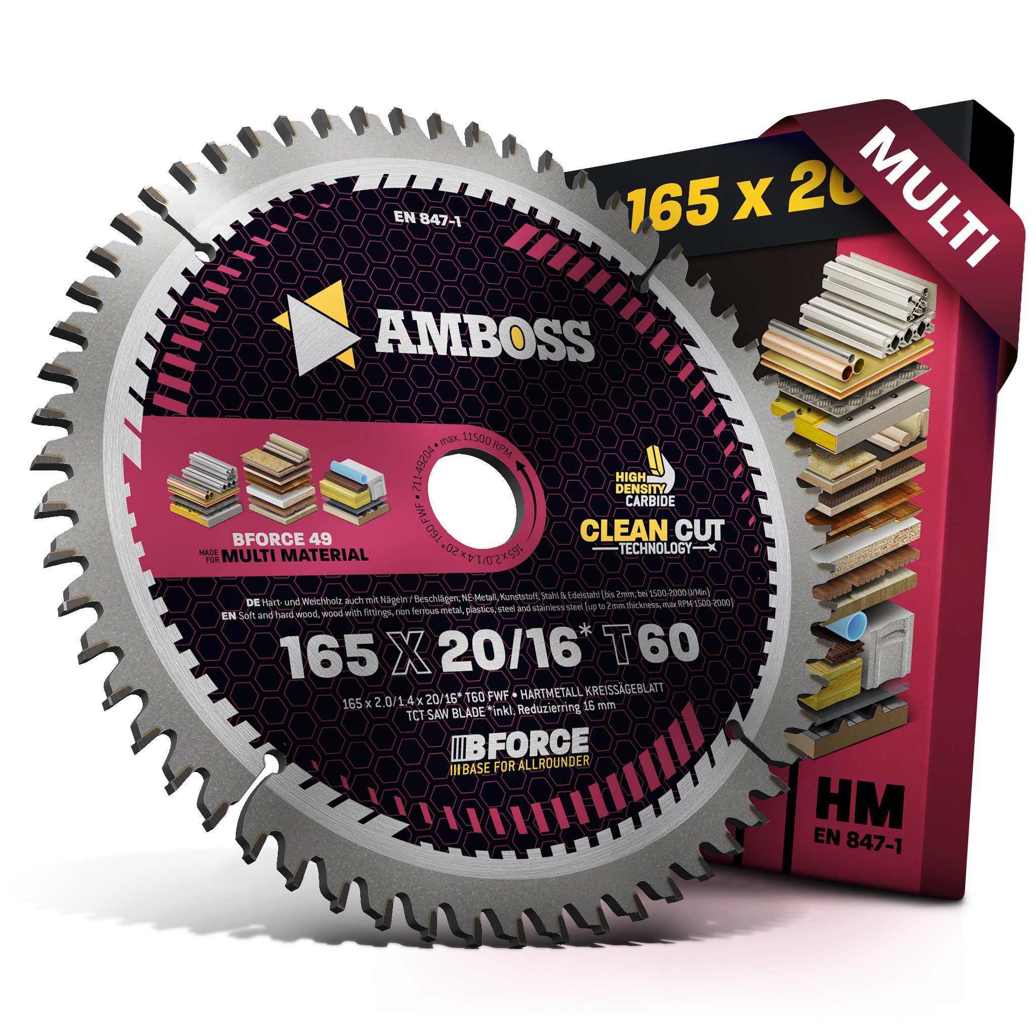 Amboss Werkzeuge Kreissägeblatt HM Kreissägeblatt - 165 x 2/1.4 x 20 Z60 FWF