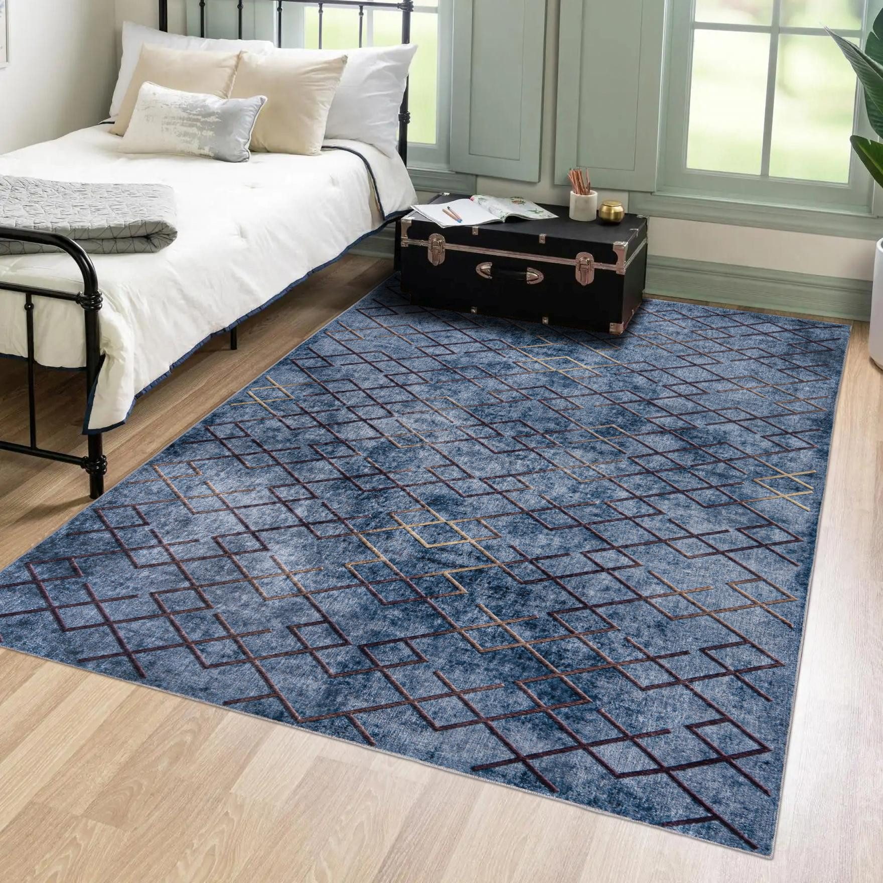 Mazovia Designteppich Modern Geometrisch Blau Wohnzimmer, Schlafzimmer, Esszimmer, Büro, Fußbodenheizung – Bild 2 von 5