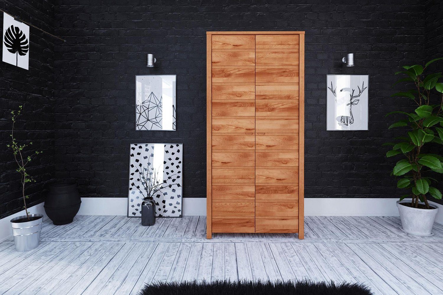 Natur24 Kleiderschrank Kleiderschrank Tinci Kernbuche 100x60x212 mit 2 Türen und Holzbeinen