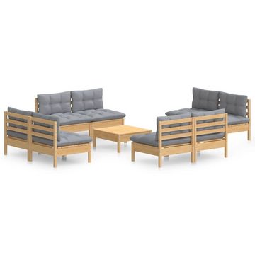 vidaXL Gartenlounge-Set 9-tlg. Garten-Lounge-Set mit Grauen Kissen Kiefernholz, (1-tlg)