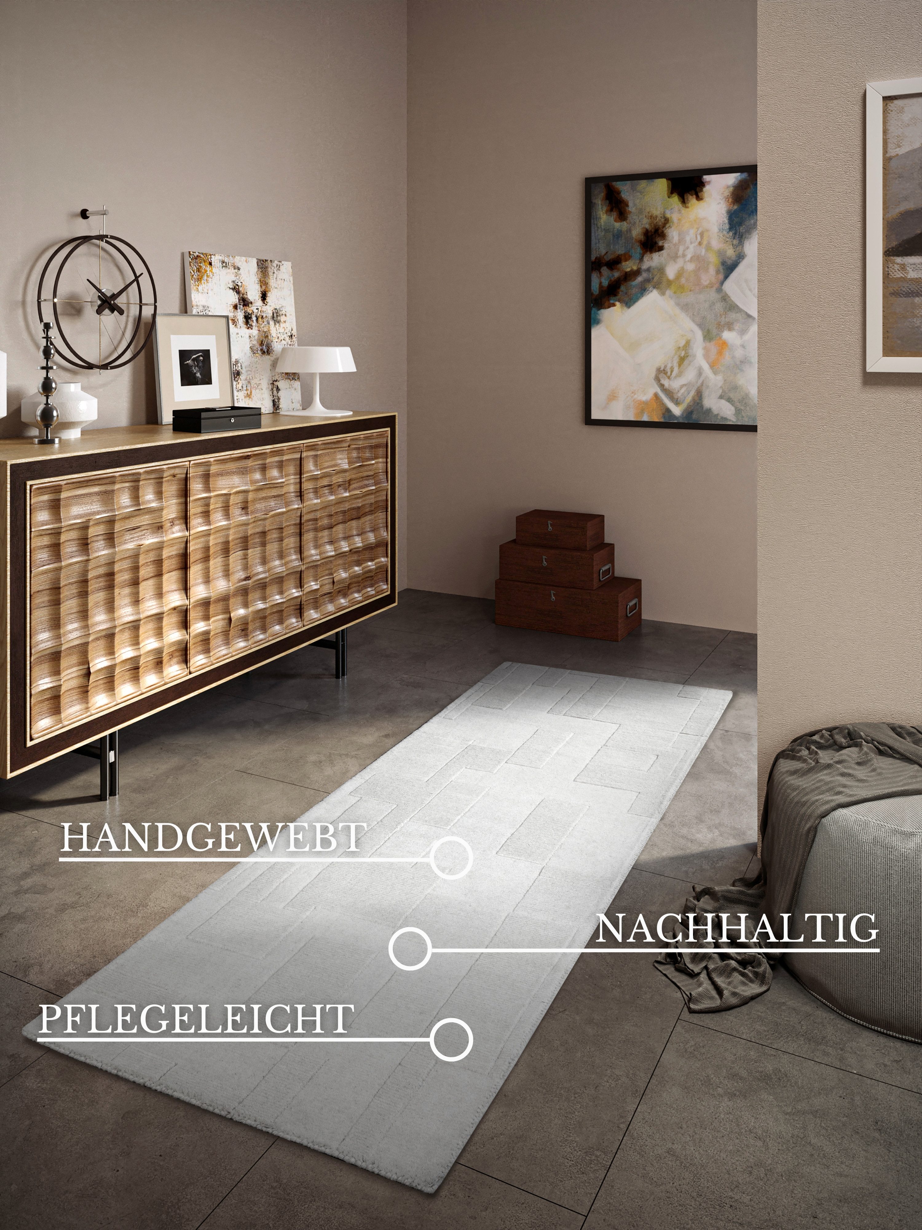 Villeroy & Boch Wollteppich Wilhelmine, rechteckig, Höhe: 10 mm, Läufer, handgewebt, Wolle, Natur, Wohnzimmer, Geometrie, Boho – Bild 3 von 5