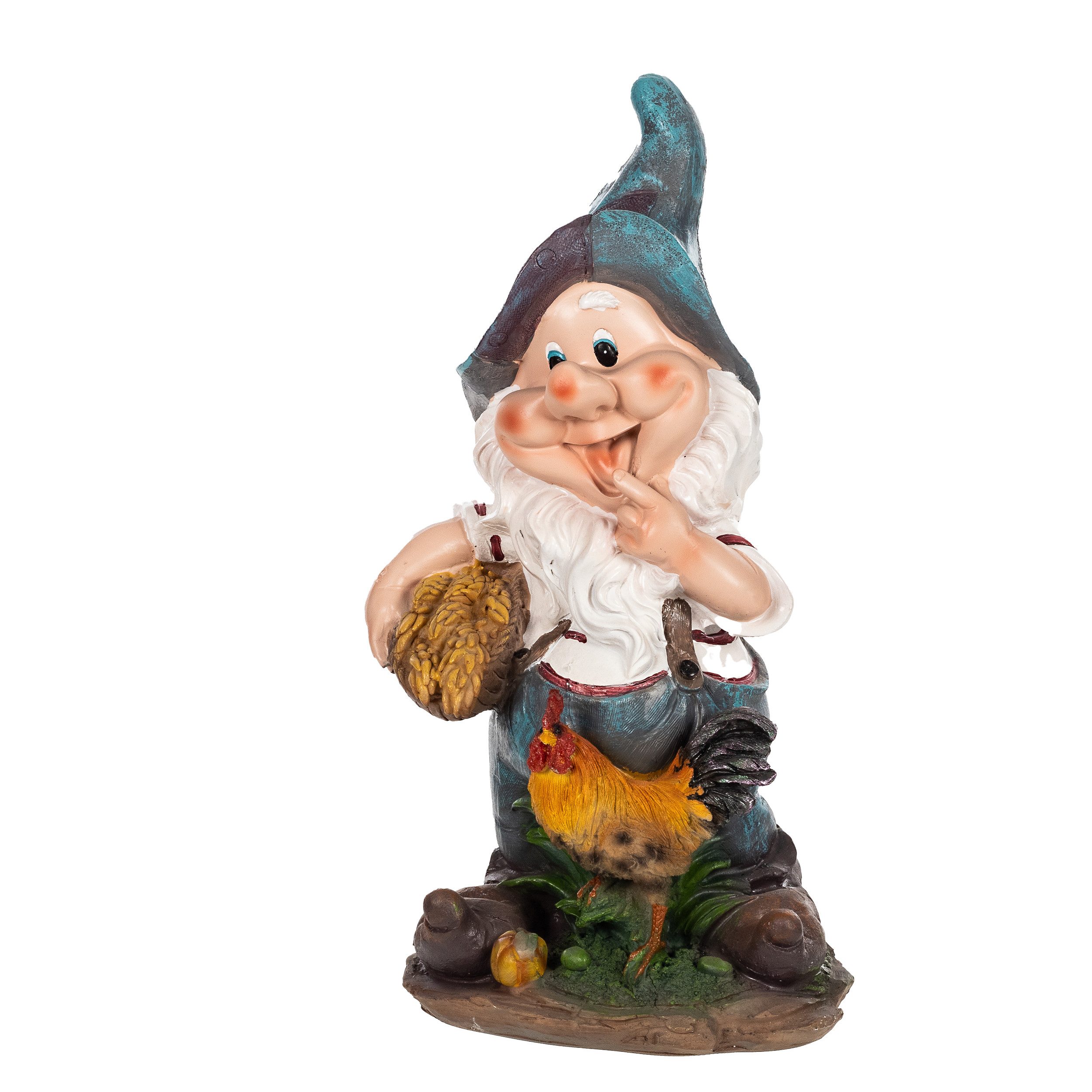 BIRENDY Dekofigur Großer Zwerg Gartenzwerg XL Gartenwichtel Huhn Groß 41cm Gartenfigur