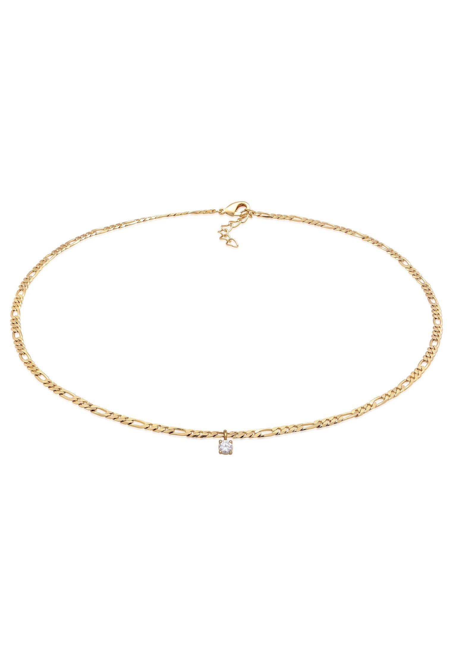 Elli Kette mit Anhänger Figarokette Zirkonia Anhänger Klassik Goldfarben