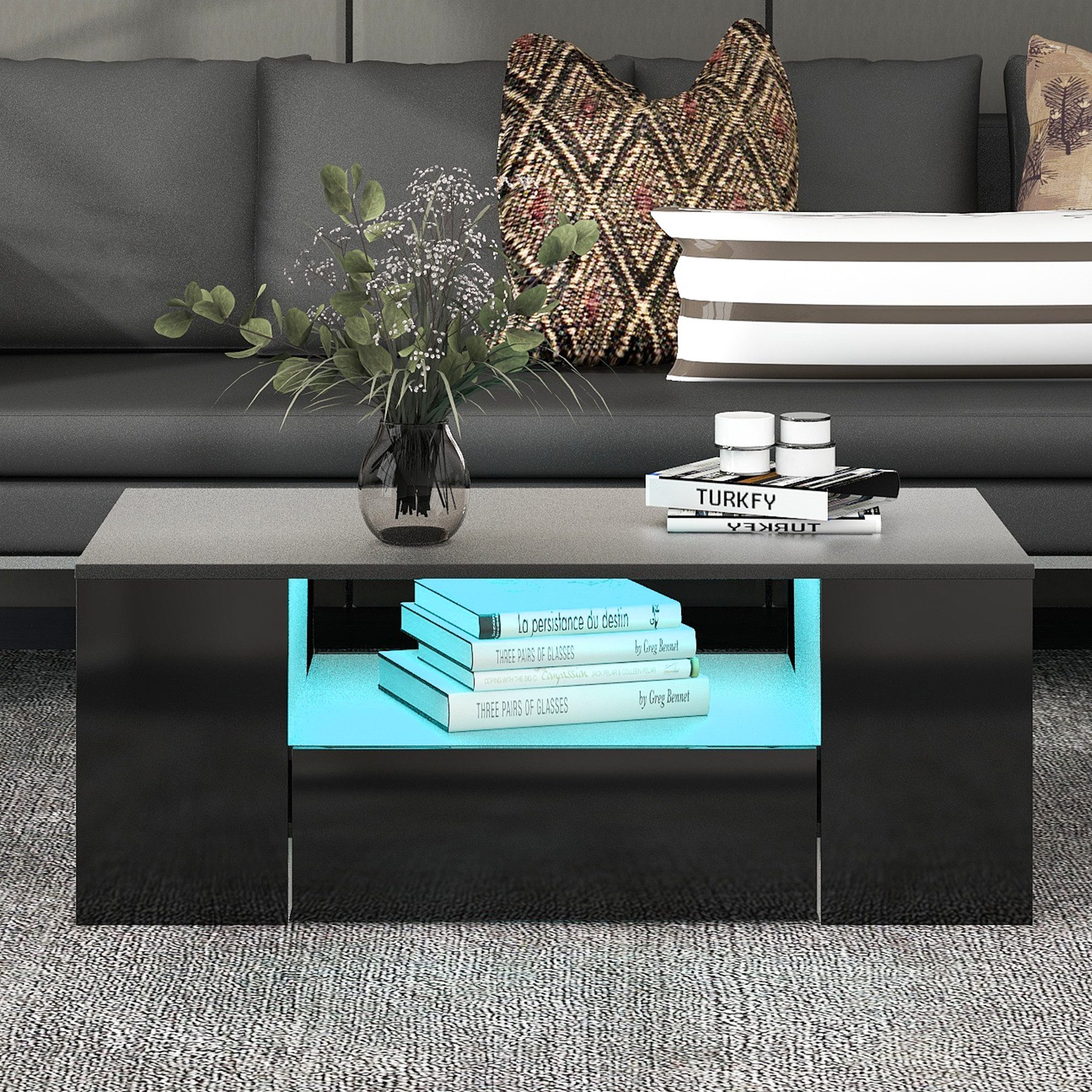 MODFU Couchtisch mit LED-Lichtern (Hochglanz Sofatisch günstig online kaufen