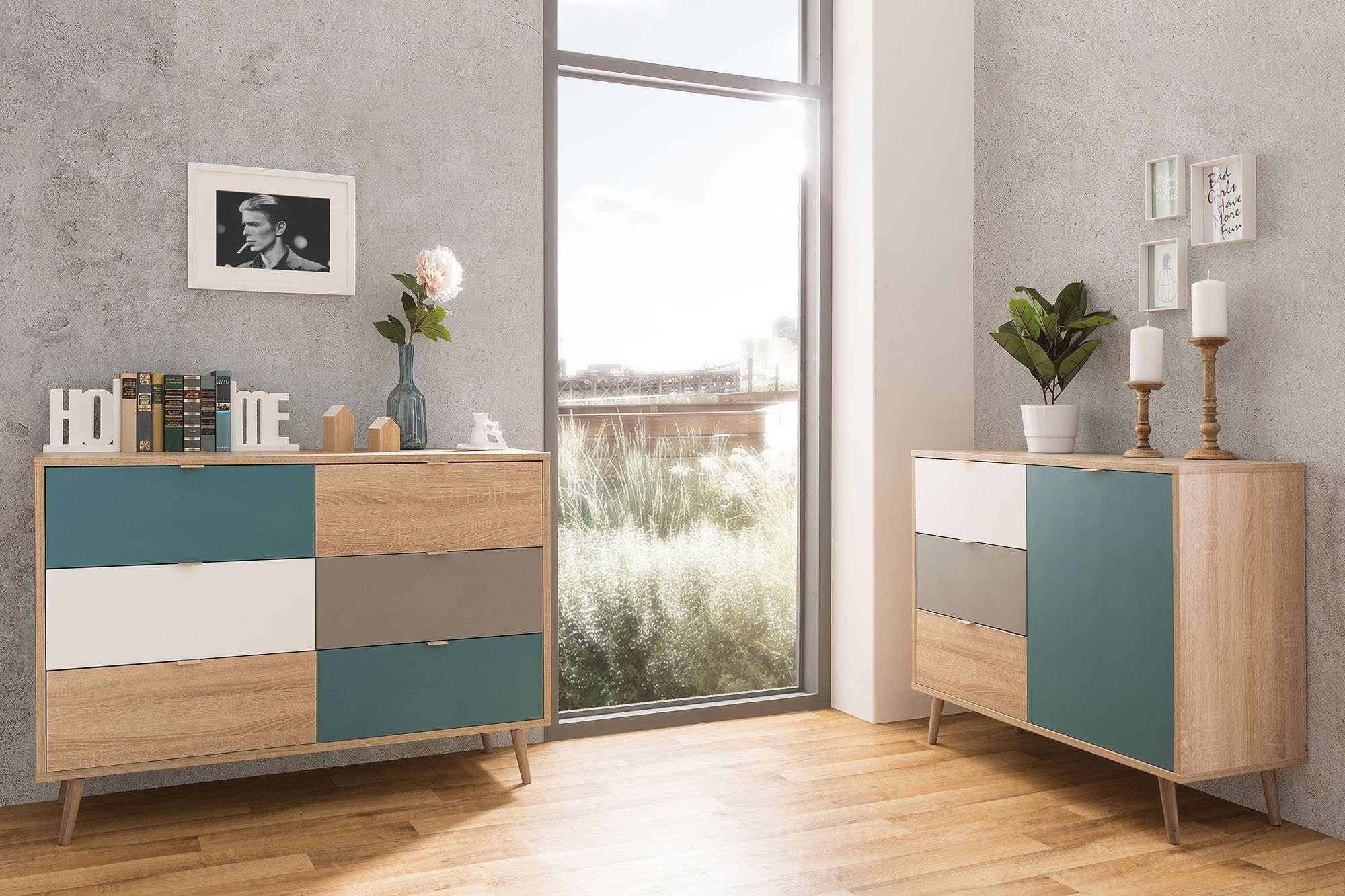 Newroom Kommode Sonoma Eiche 103 cm, Sideboard Sonoma Eiche Modern Highboard Anrichte Skandinavische