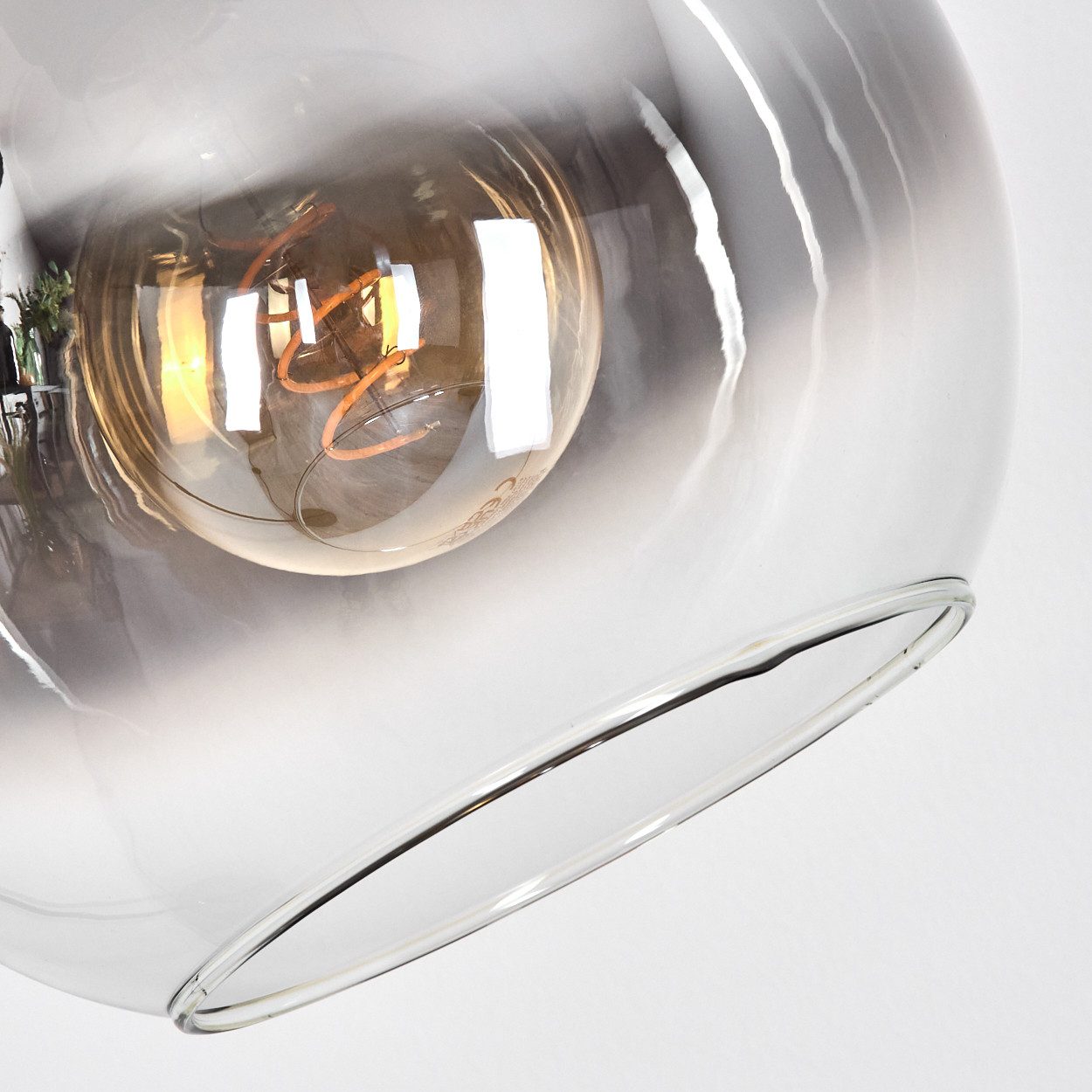 hofstein Bogenlampe Stehlampe aus Metall/Glas in Schwarz/Chrom-/Rauchfarben/Klar, verstellbare Stehleuchte im Retro-Design, Fußschalter, 140 cm, E27