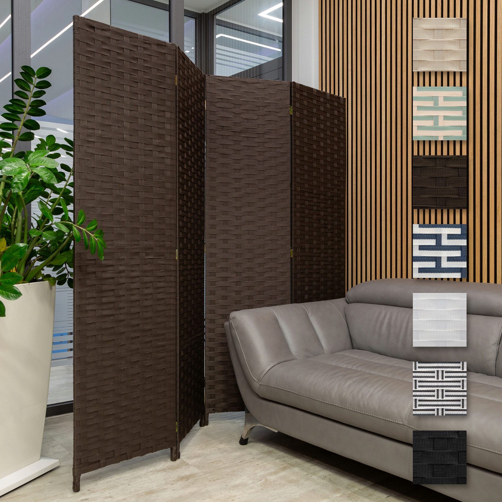 Hexim Перегородки, Paravent 180x180 cm - Trennwand 4-teilig klappbar für Innenbereich - Büro Heimbüro Privatsphäre Raumtrenner Stellwand freistehend (LR187-coffe)