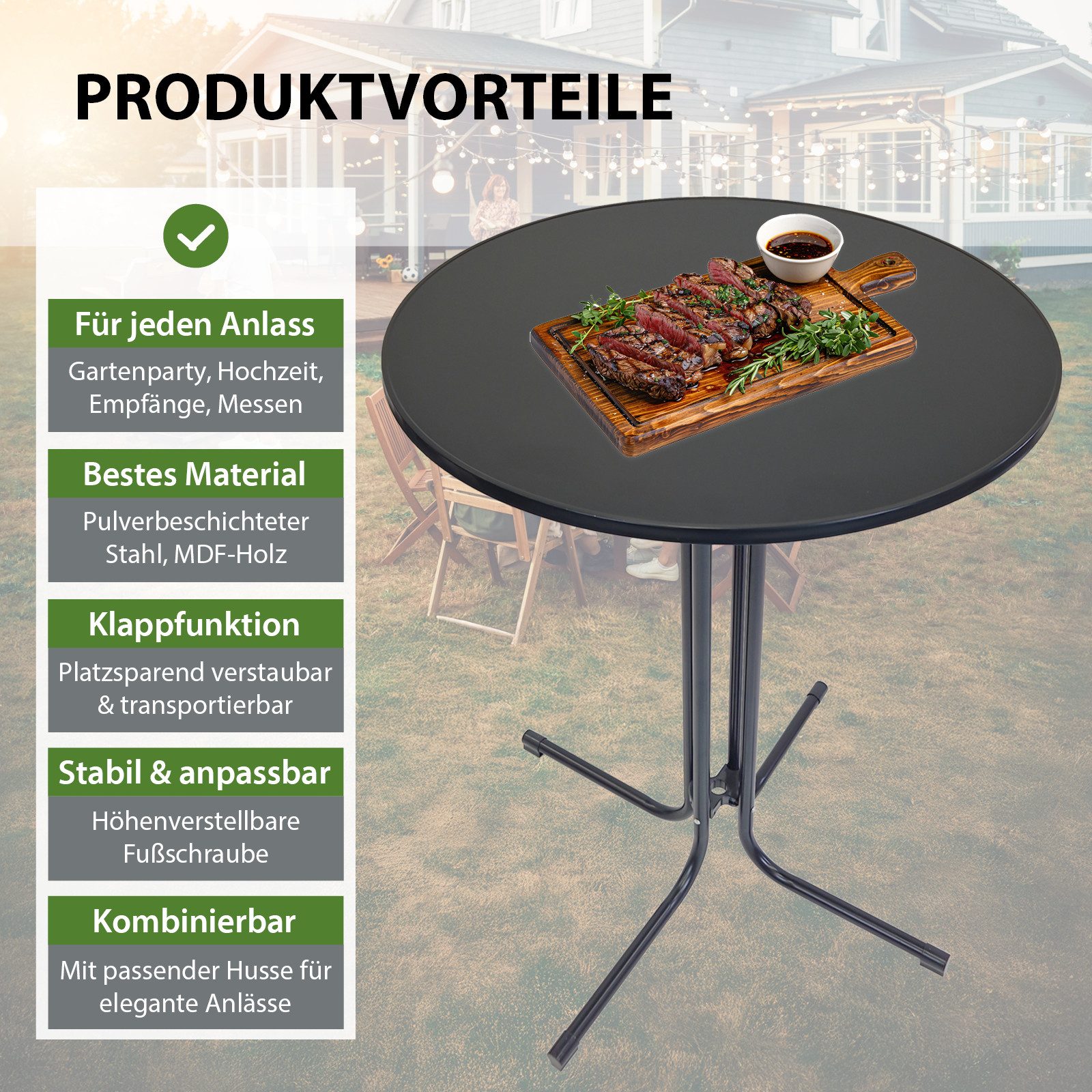 TRUTZHOLM Stehtisch klappbar Ø 80 cm Höhe 110 cm Stahl Gastrotisch Bistrotisch Anthrazit (1er), klappbar