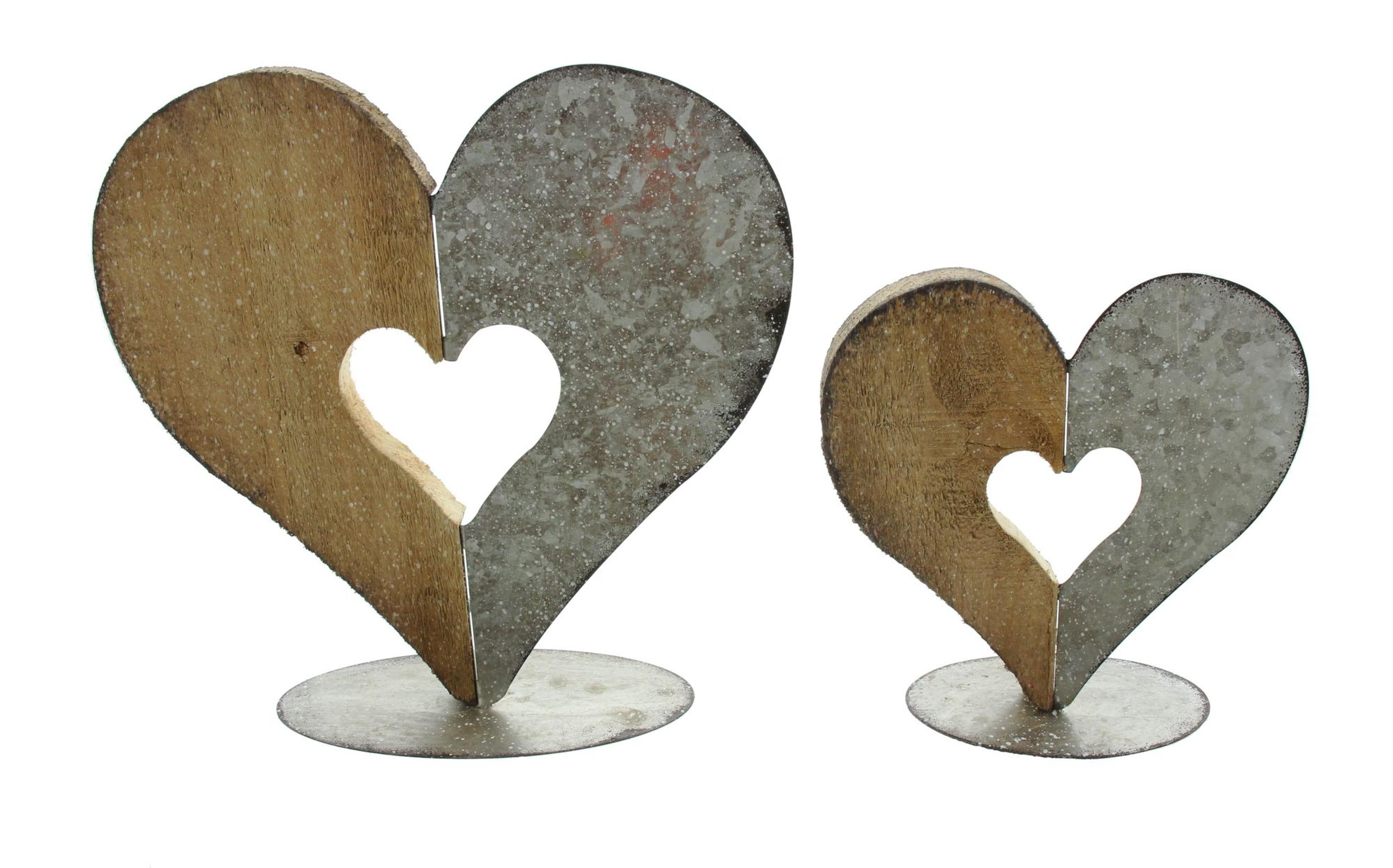 Dekoobjekt 2x Herzdeko Materialmix Holz & Metall Shabby Look – Dekoherz