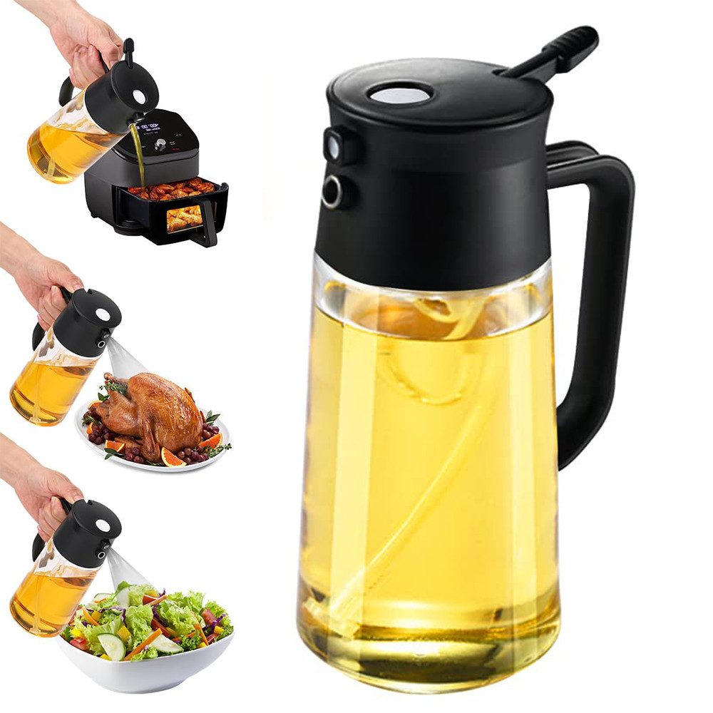 BlingBin Ölausgießer Öl-Sprühflasche 500 ml 2-in-1 Olivenölspender, für Kochen Küchenhelfer, 1er Set, 1-St., 1 tlg, Hochwertiger Öl Zerstäuber für die Küche, Ölflasche Perfekt zum Kochen