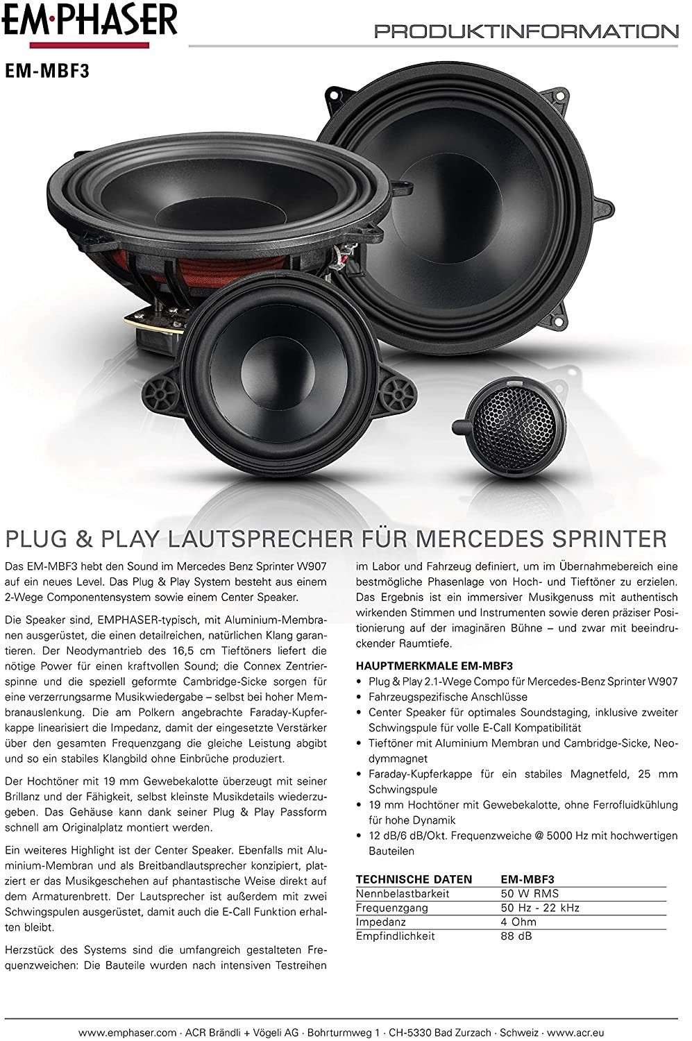 Auto-Lautsprecher Mercedes MBF3 für EmPhaser Sprinter 2.1 Emphaser Lautsprecher