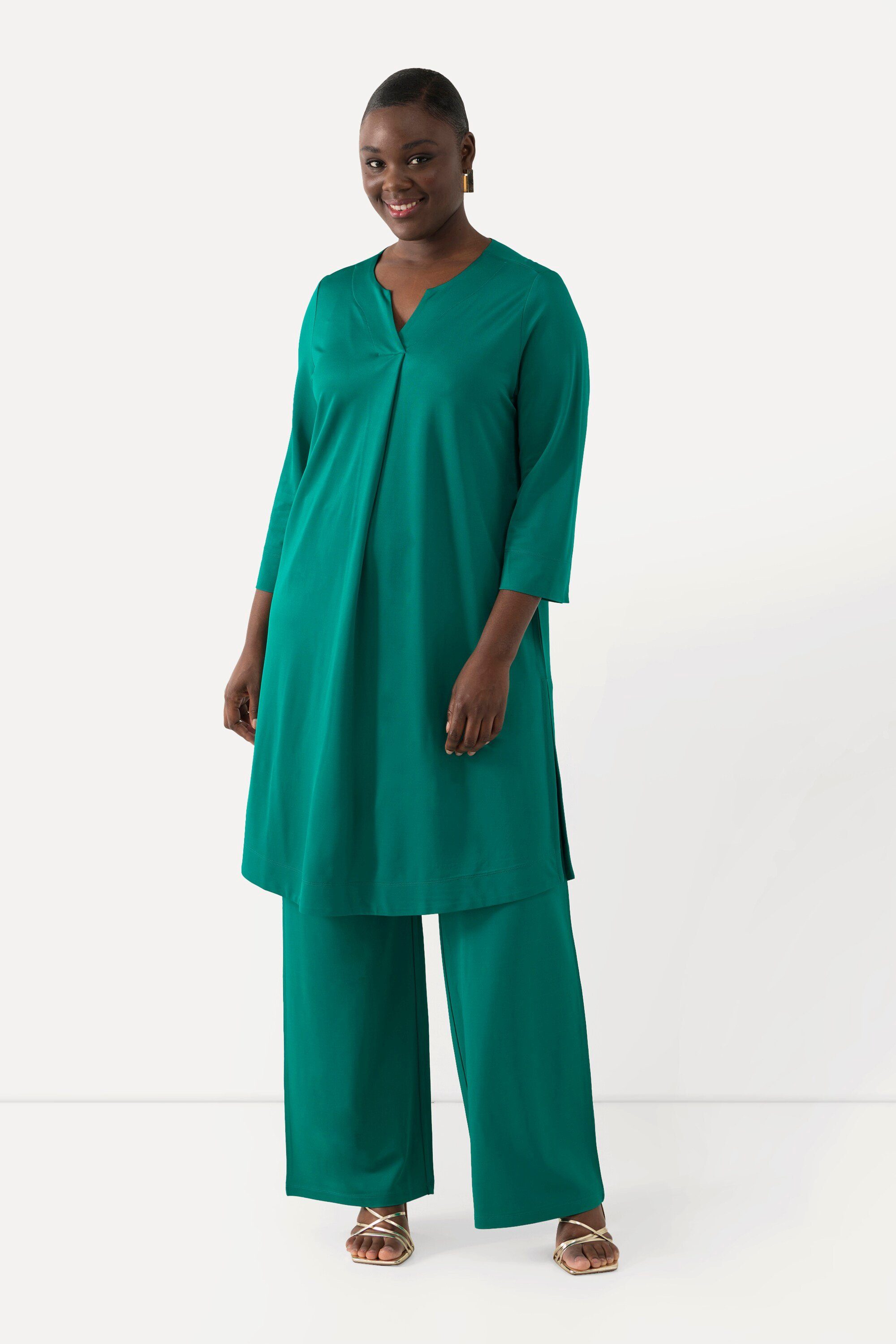 Ulla Popken Longshirt Slinky-Longshirt Piqué Tunika-Ausschnitt günstig online kaufen