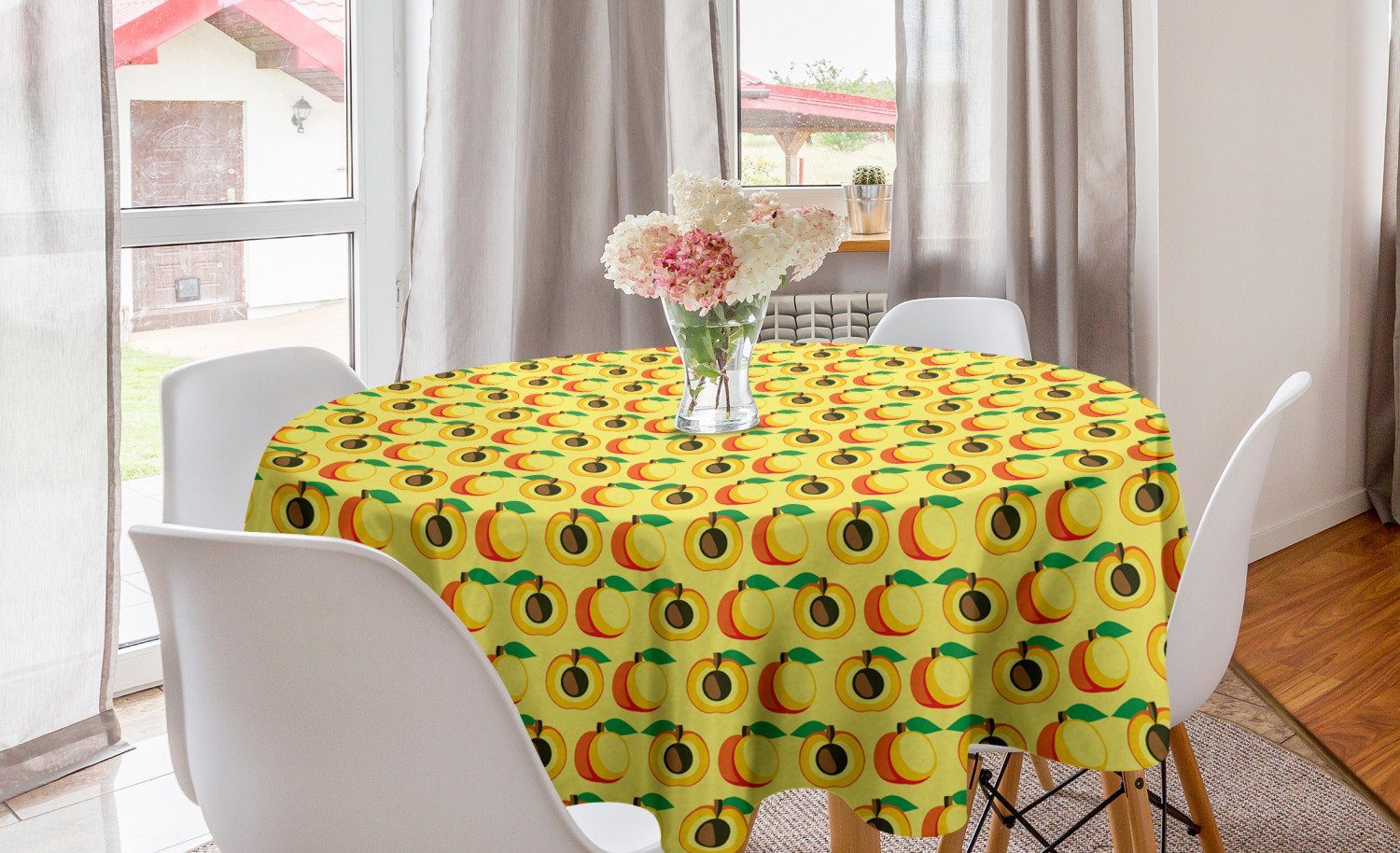 Abakuhaus Tischdecke Kreis Abdeckung als und Dekoration, Aprikosen Küche Tischdecke Esszimmer für Halb Ganzes Früchte