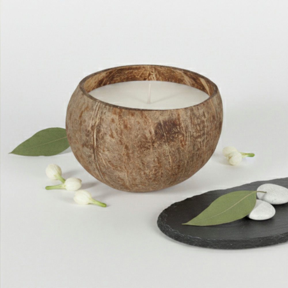 WS-Trend Formkerze Handgemachte Sojawachs-Kerze in Kokosnussschale – duftfrei (1-tlg), ca. 300 g, ca. 50 Std. Brenndauer