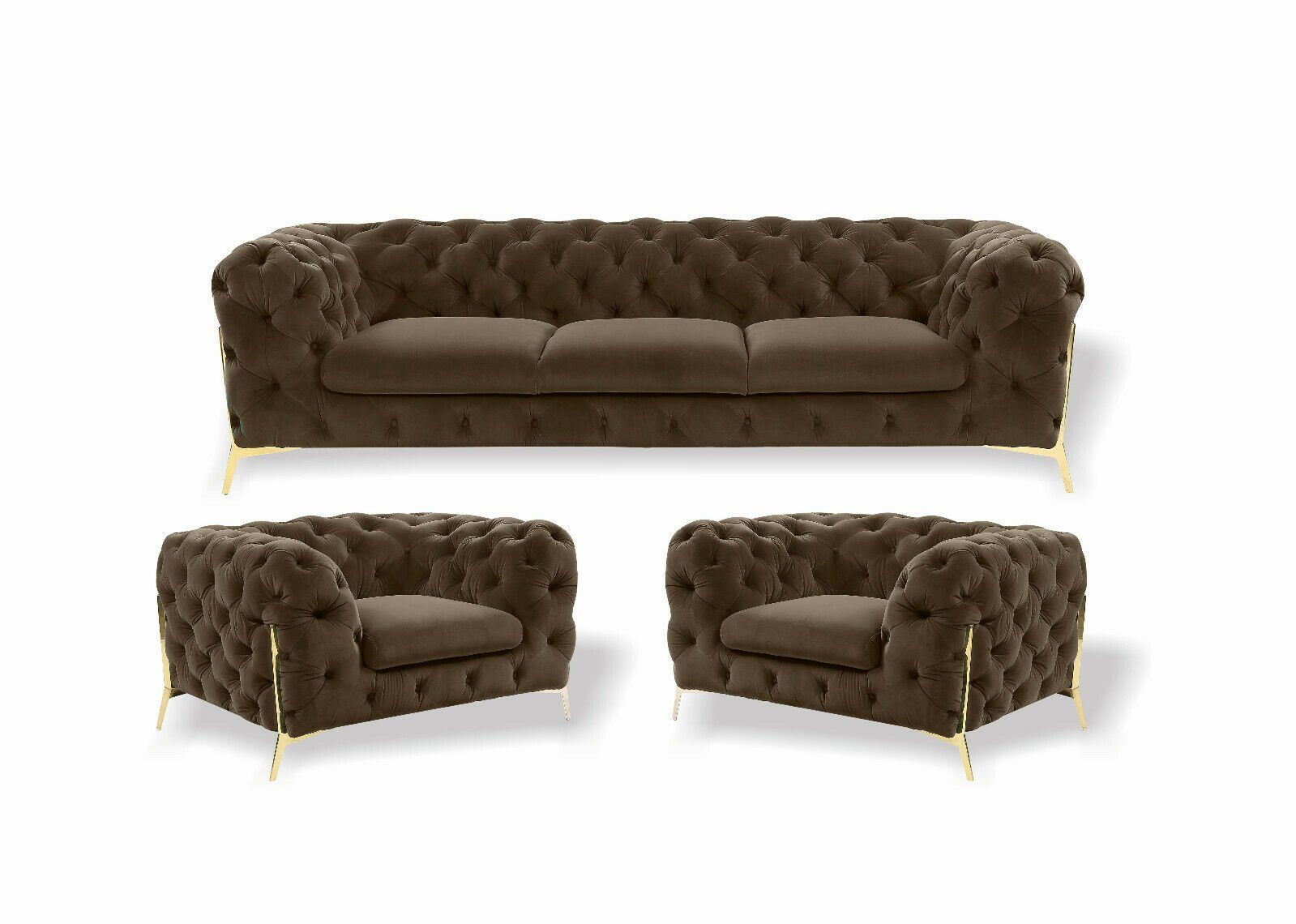 JVmoebel Sofa, Chesterfield luxus Sofa-Set 3+1+1 Hellbraun