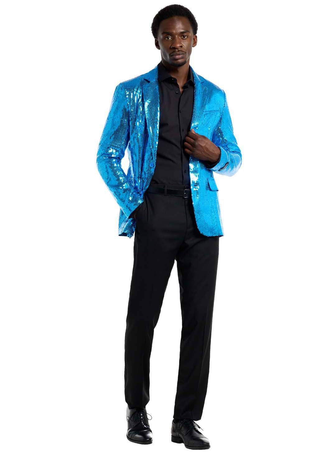 Opposuits Kostüm Glitzerjacke blau, Eine blaue Discokugel zum Anziehen!
