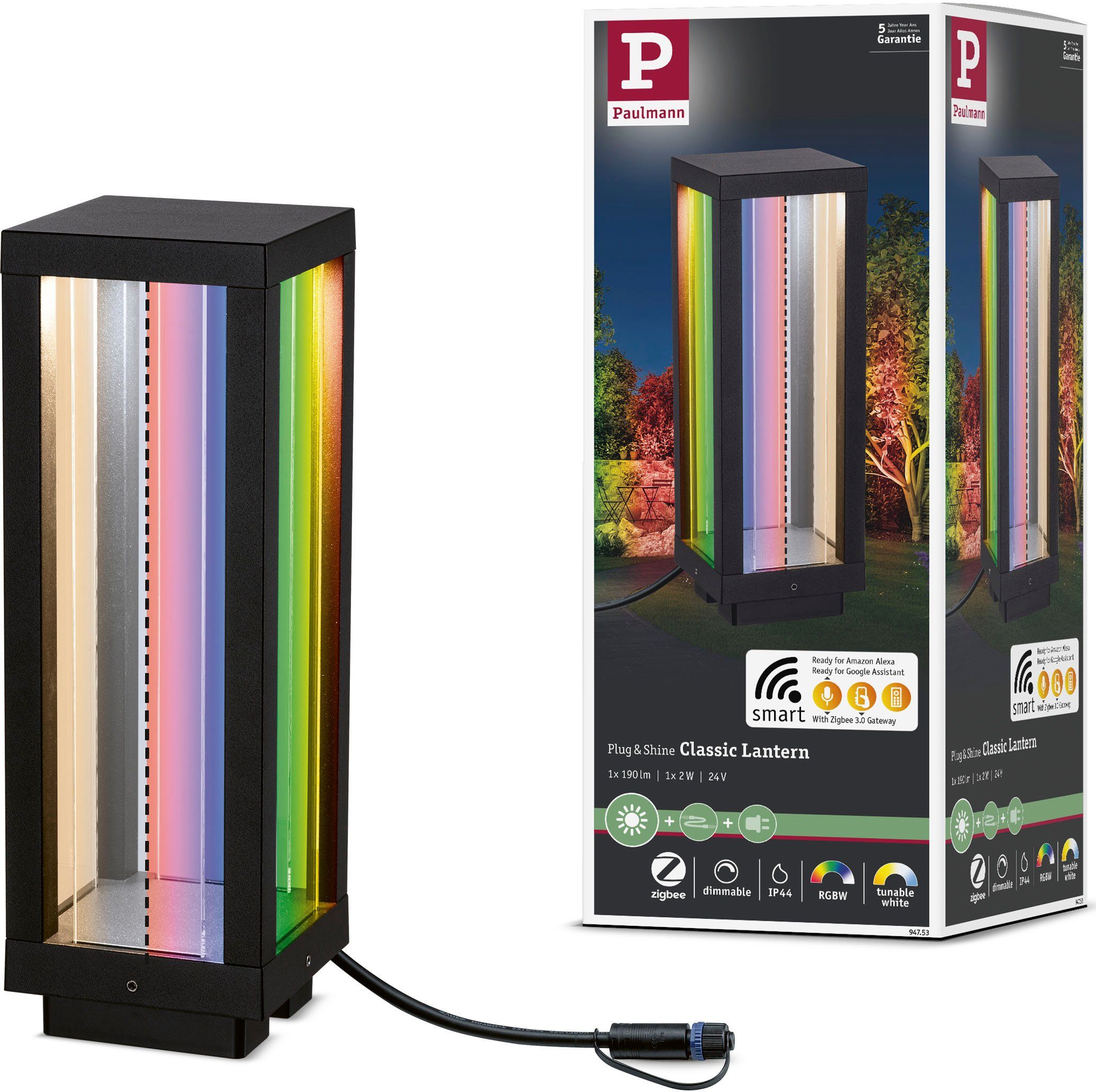 Paulmann LED Gartenleuchte Outdoor Plug Warmweiß, 30 ZigBee IP44 Classic RGBW IP44 Lantern Shine ZigBee & RGBW