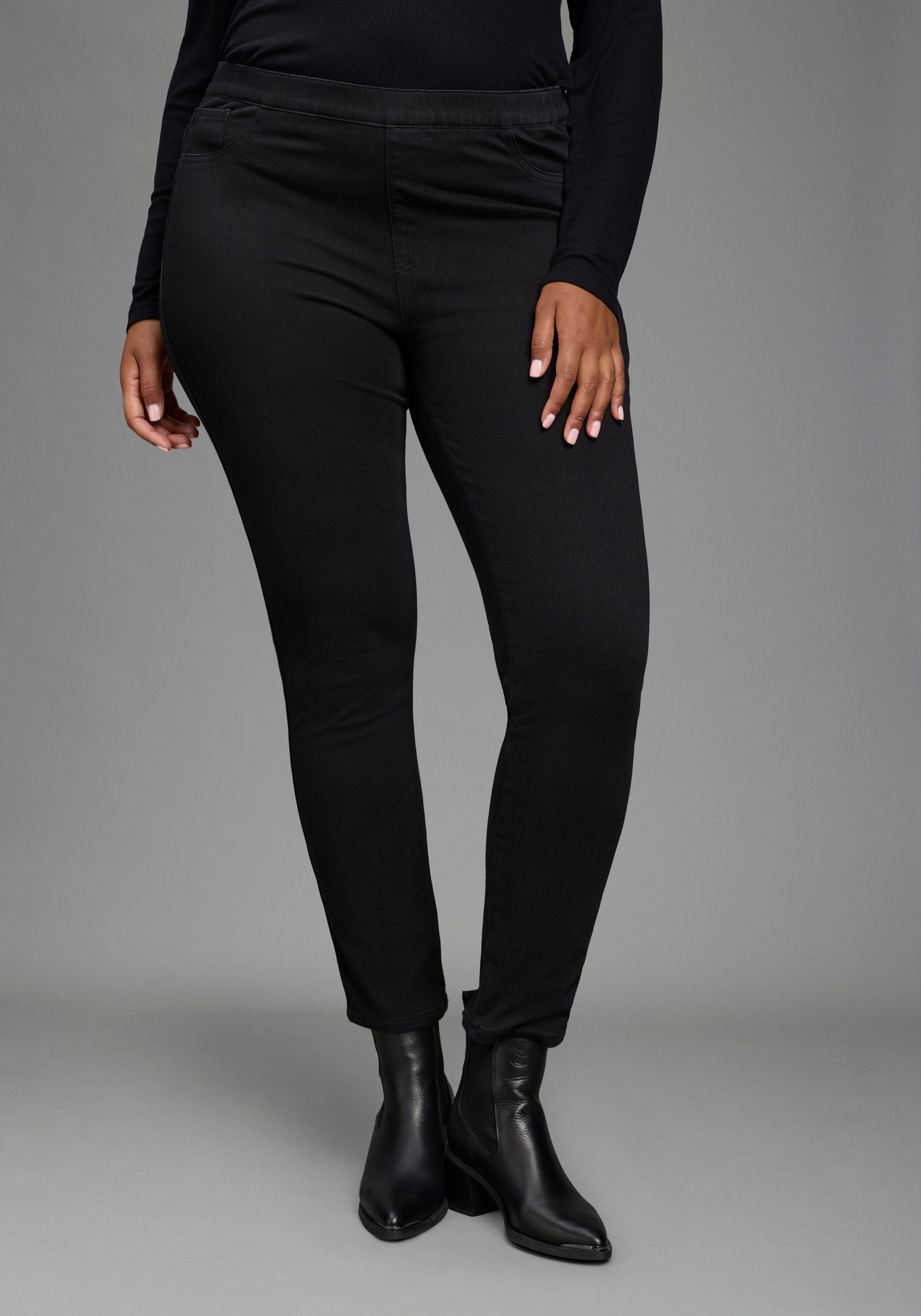 Laura Scott CURVE Jeansjeggings Große Größen, im 4 Way Stretch, Quer- und Längselastisch mit Eingrifftaschen, Gesäßtaschen und Coinpocket, lange Schnittform