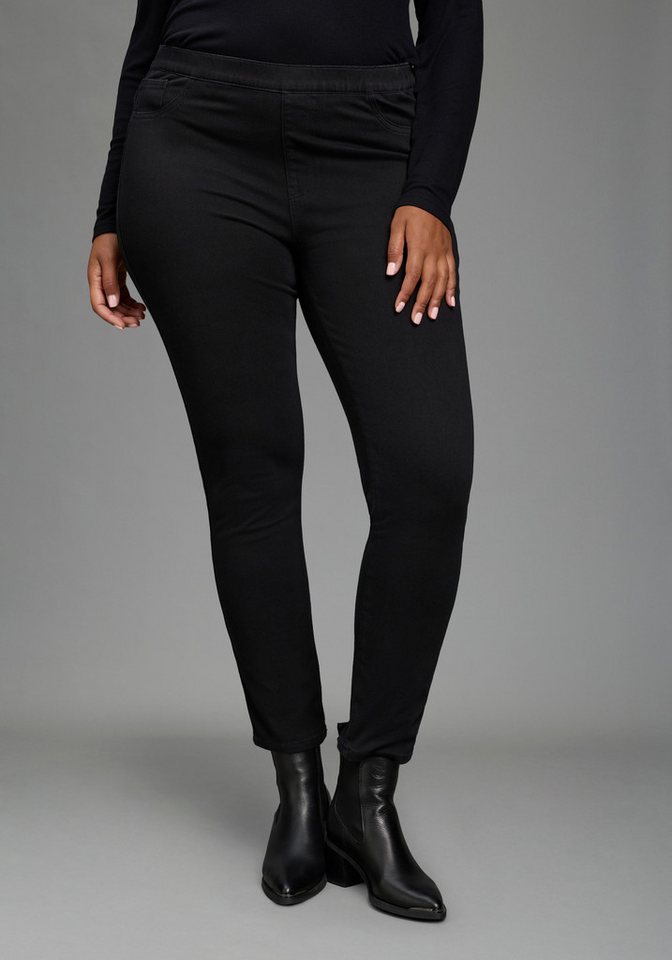 Laura Scott CURVE Jeansjeggings Große Größen, im 4 Way Stretch, Quer- und Längselastisch mit Eingrifftaschen, Gesäßtaschen und Coinpocket, lange Schnittform