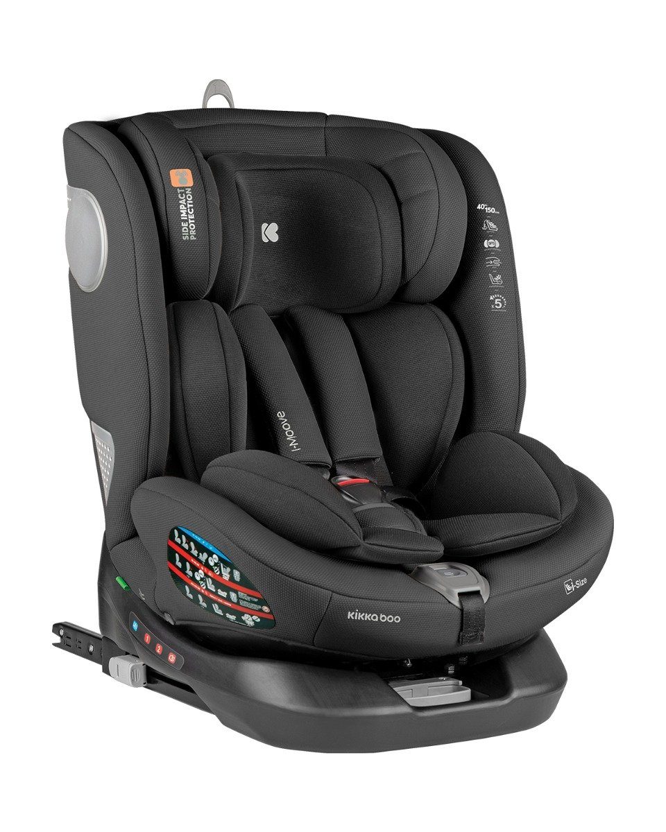 Kikkaboo Autokindersitz Kindersitz i-Moove (40-150cm) 36 Kopfstütze kg, bis: schwarz 360-Grad-Drehung i-Size, Isofix