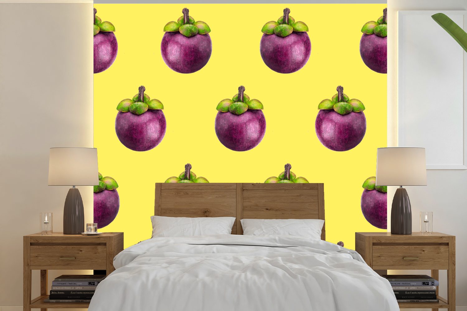 (5 Matt, für Obst bedruckt, Vinyl Violett, Wohnzimmer Wandtapete - Tapete Fototapete MuchoWow - St), Schlafzimmer, oder Muster
