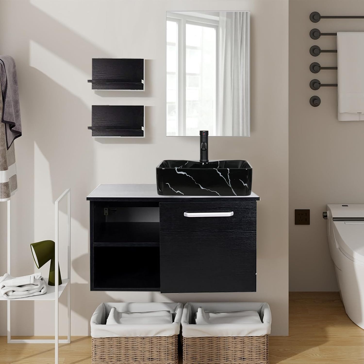 Puluomis Badezimmer-Set mit Spiegel, Badezimmerschrank mit 2 Regale ohne/mi günstig online kaufen