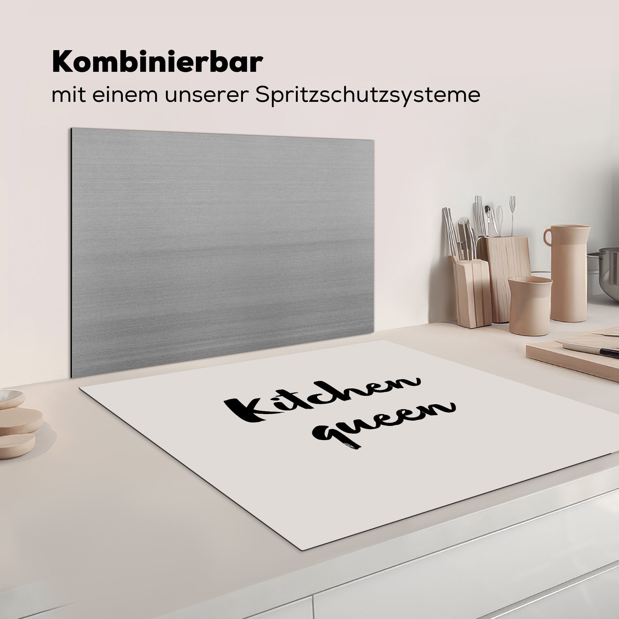 Arbeitsplatte Küche tlg), Vinyl, für Induktionsschutz MuchoWow - - - Ceranfeldabdeckung, Frau cm, Herdblende-/Abdeckplatte - 78x78 - küche Sprüche Küchenkönigin (1 Kochfeld,