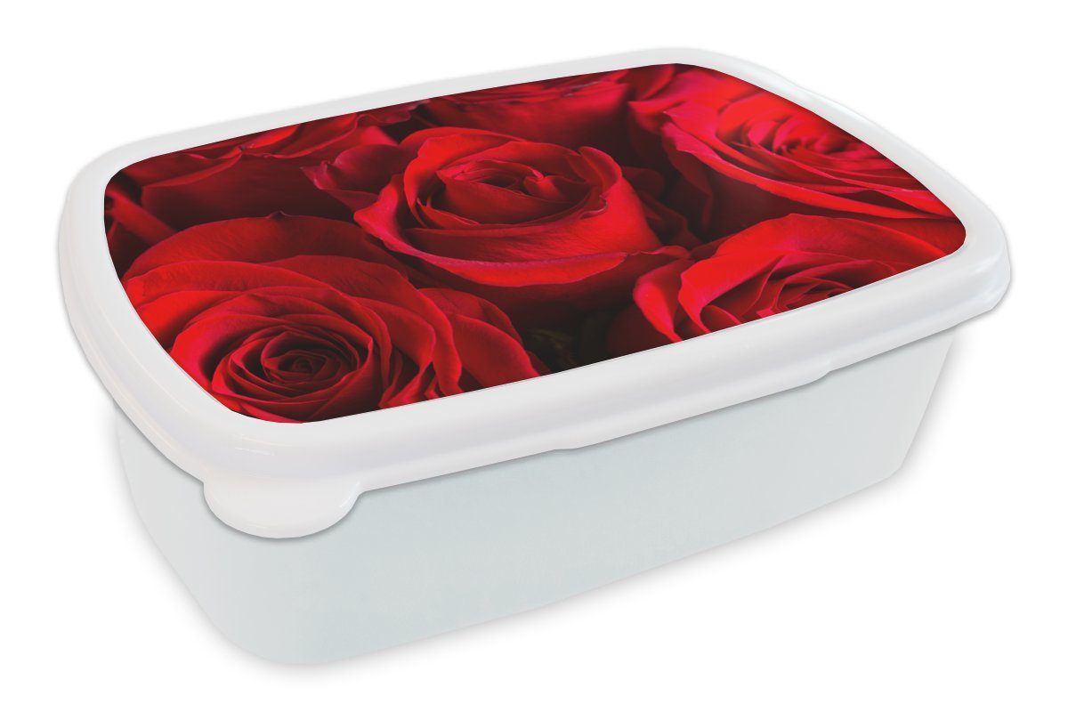 Brotbox Erwachsene, - Rosen Jungs Lunchbox Mädchen Rot Blume, Brotdose, MuchoWow und Kinder für - und weiß (2-tlg), für Kunststoff,