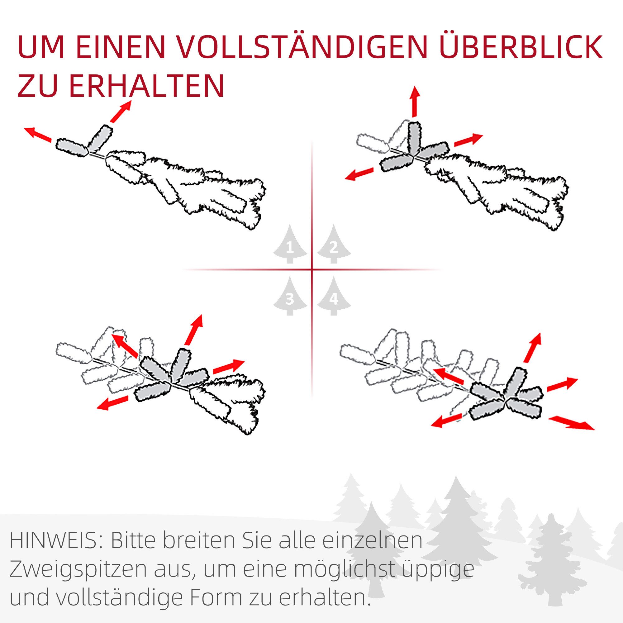HOMCOM Künstlicher Weihnachtsbaum Tannenbaum künstlich mit Kunstschnee, 570 Spitzen Christbaum, Tanne, für Weihnachtsfest, Indoor, grün+weiß – Bild 5 von 5