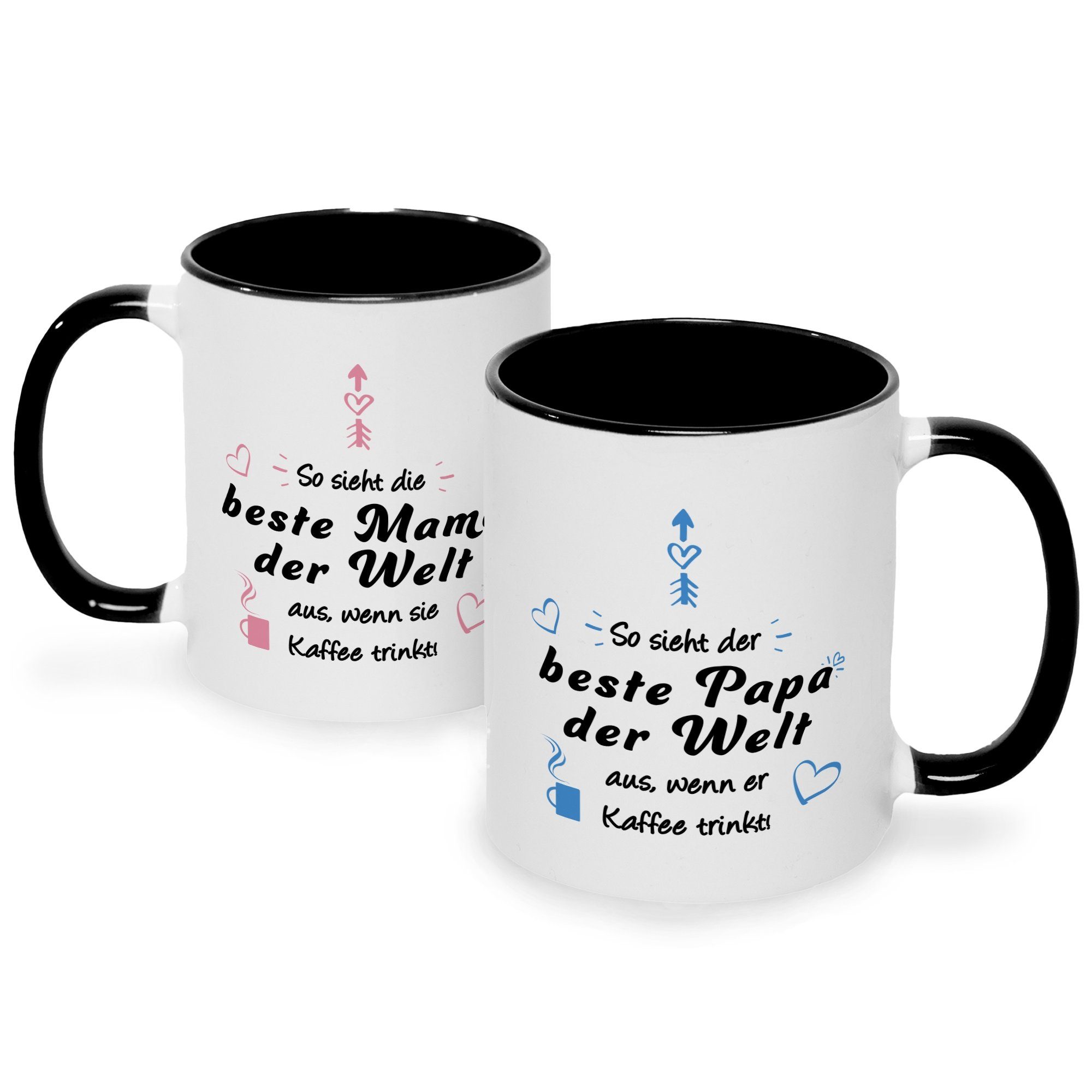 GRAVURZEILE Tasse mit Spruch - So sehen die Beste Mama & Bester Papa der Welt aus, Keramik, Mama Papa V2 - Farbe: Schwarz & Weiß