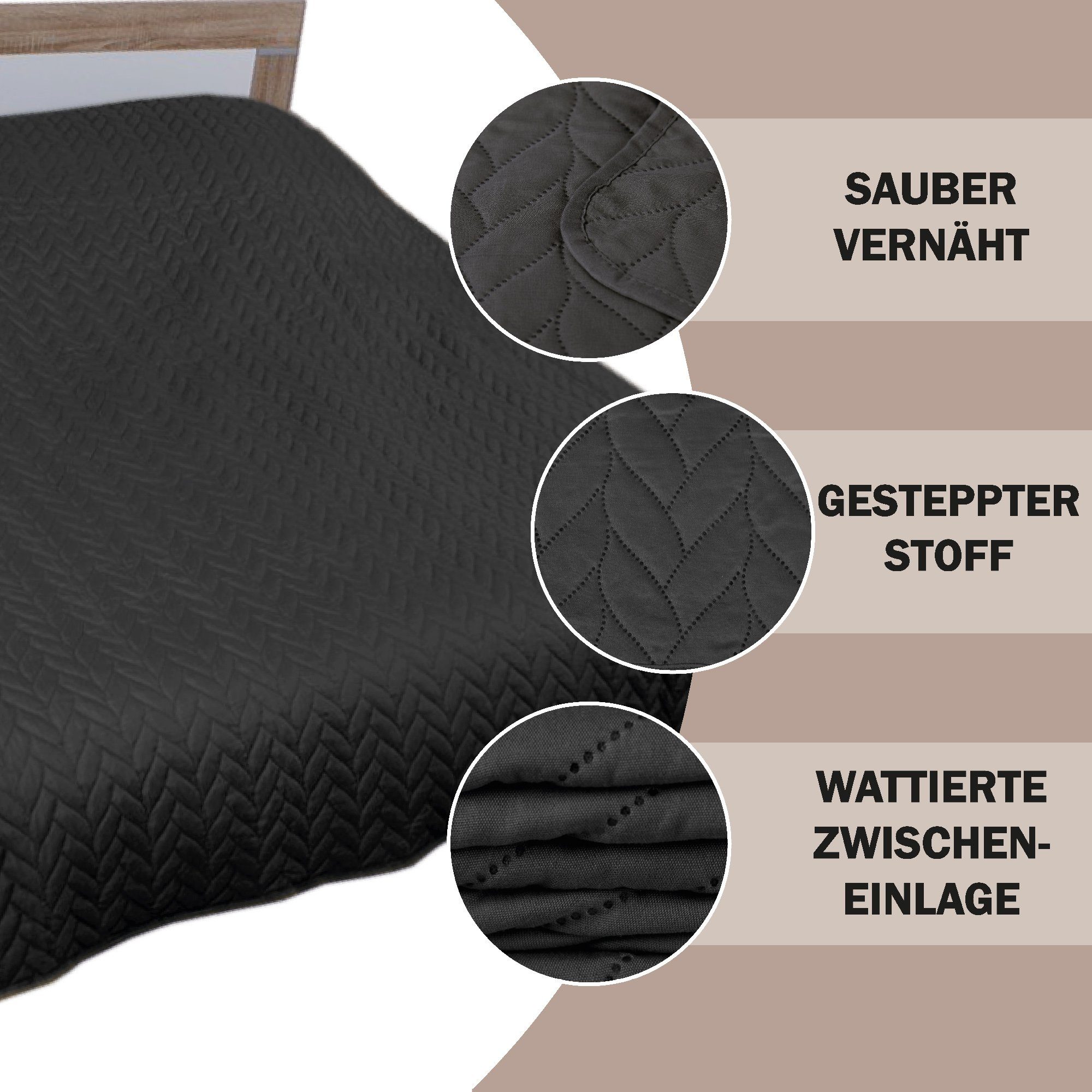 Bestlivings Tagesdecke Bettüberwurf gesteppt, XXL Sofaüberwurf - Sommerdecke gesteppt - Steppdecke, Wendedecke – Bild 5 von 5