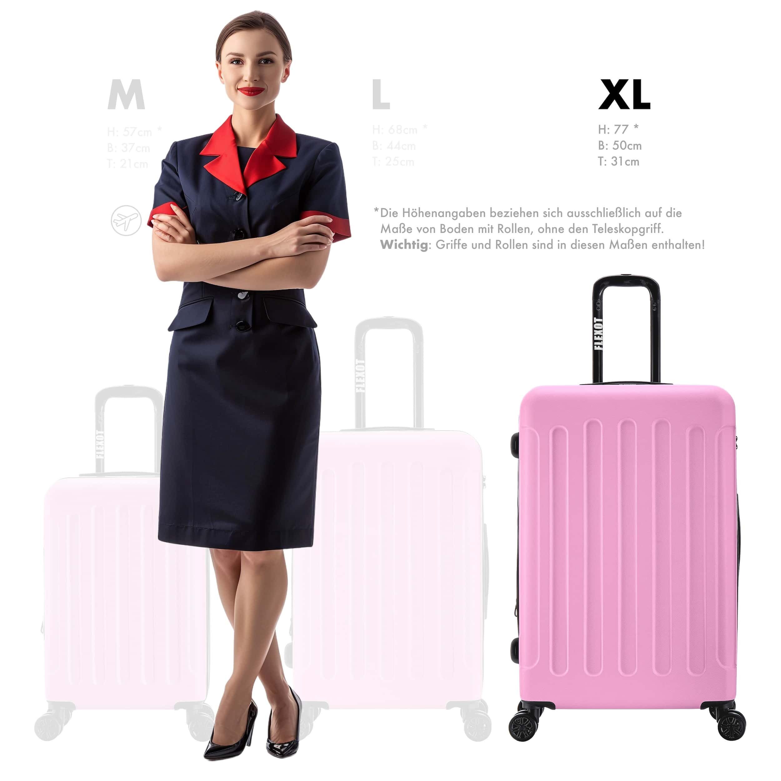 Flexot Hartschalen-Trolley F-3045 (Gr. M, L, XL) – Kofferset – ABS-Hartschale, 4 Rollen, Robuster und moderner Koffer mit vier 360° Rollen und Zahlenschloss