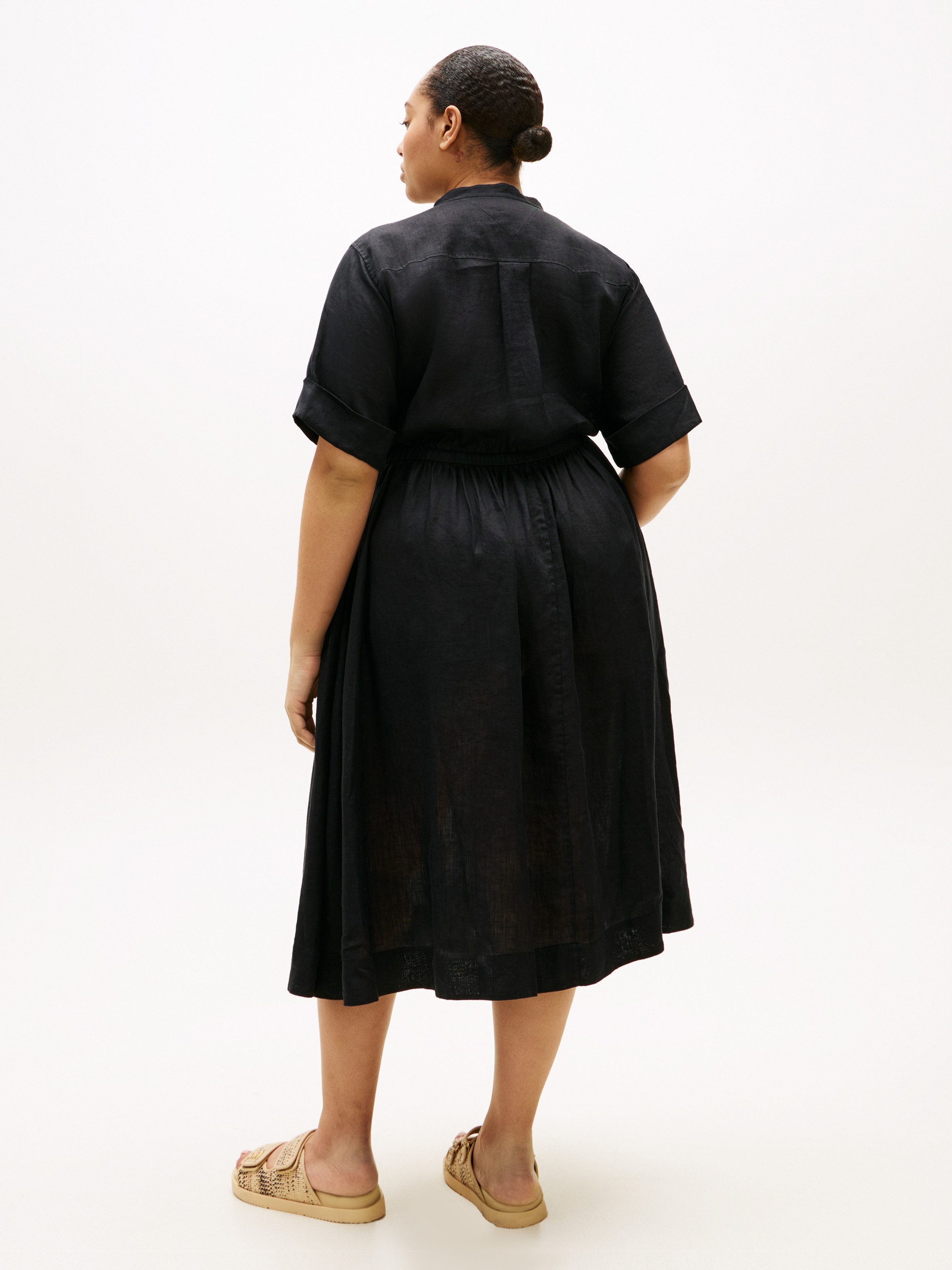 Tommy Hilfiger Curve Midikleid CRV LINEN MIDI SHIRT DRESS SS in großen Größen, Taille mit Bindeband