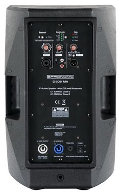Pronomic C-208 MA - Aktive 2-Wege Bi-Amp Box Stereo Set 2.0 Lautsprecher (Bluetooth, 200 W, mit 2 Kanälen - 8 zoll Woofer - DSP-Presets inkl. Stative)