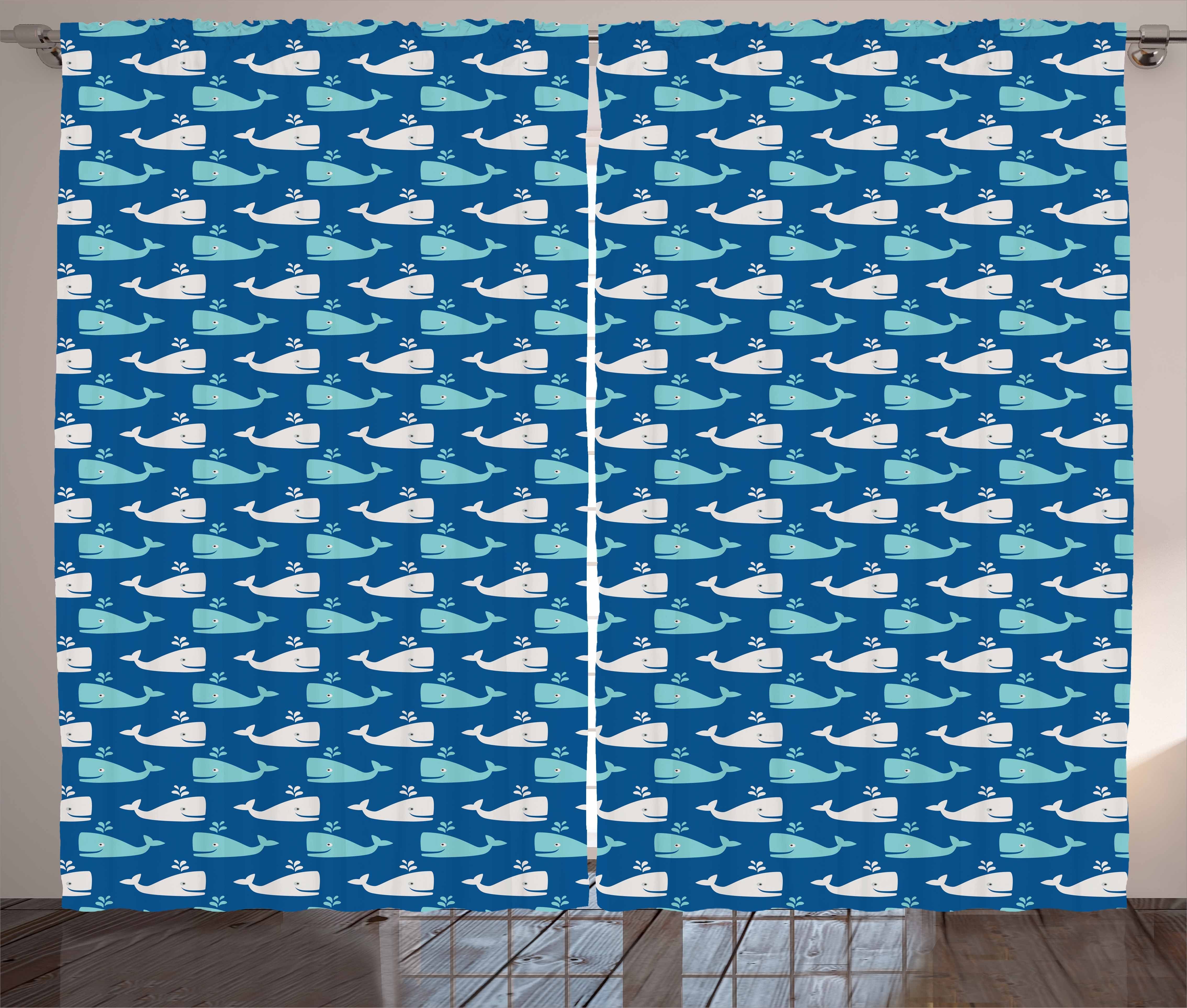 Haken, Ozean Tiere Vorhang Schlafzimmer Abakuhaus, Wal Kräuselband Schlaufen Gardine mit Bicolor und