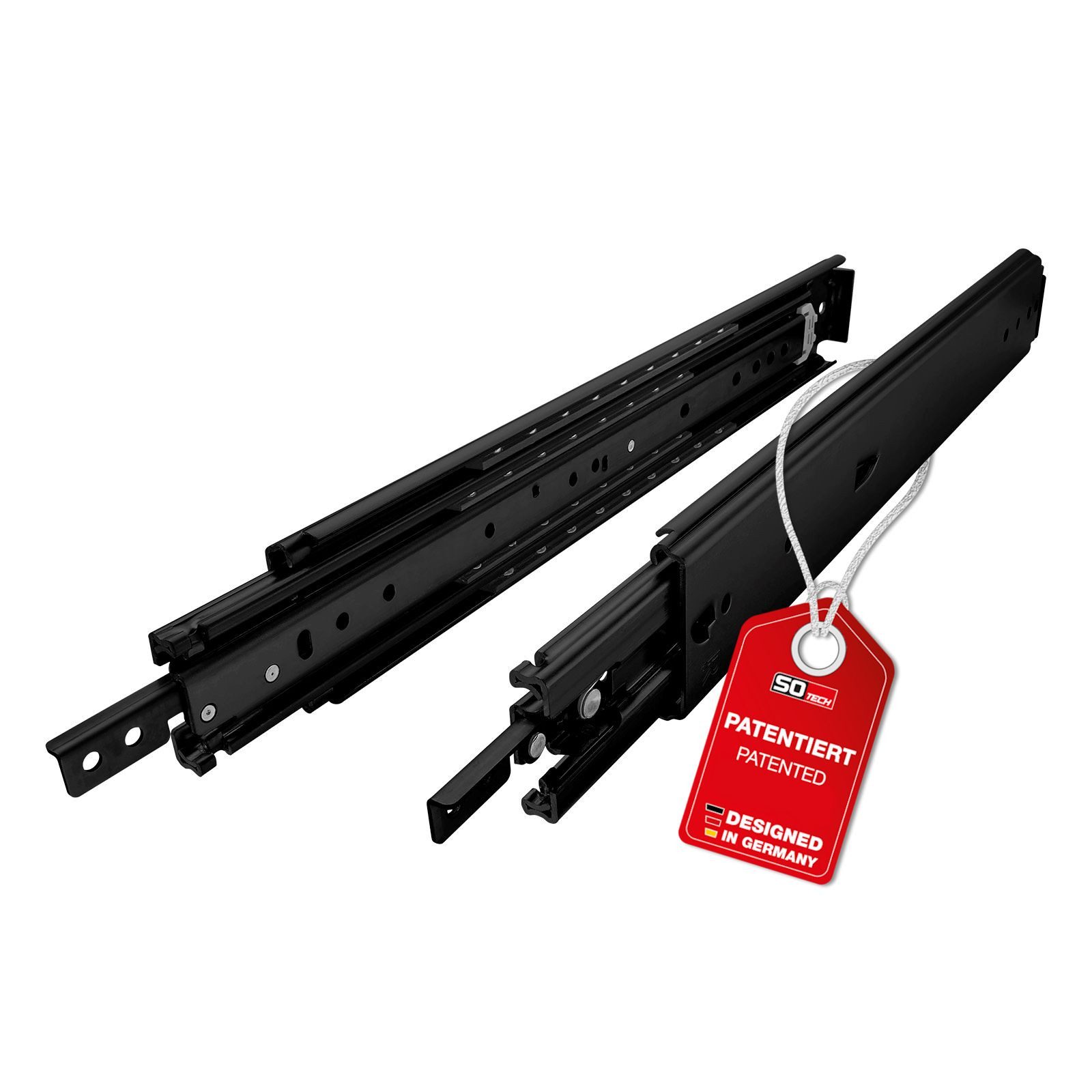 SO-TECH® Teleskop-Vollauszug Schwerlastauszug VarioSlide KV2-200-H76-EH mit Lock-in/out, KV2-200-H76-1400 EH 1422,4mm, 200kg schwarz für Maschinenbau