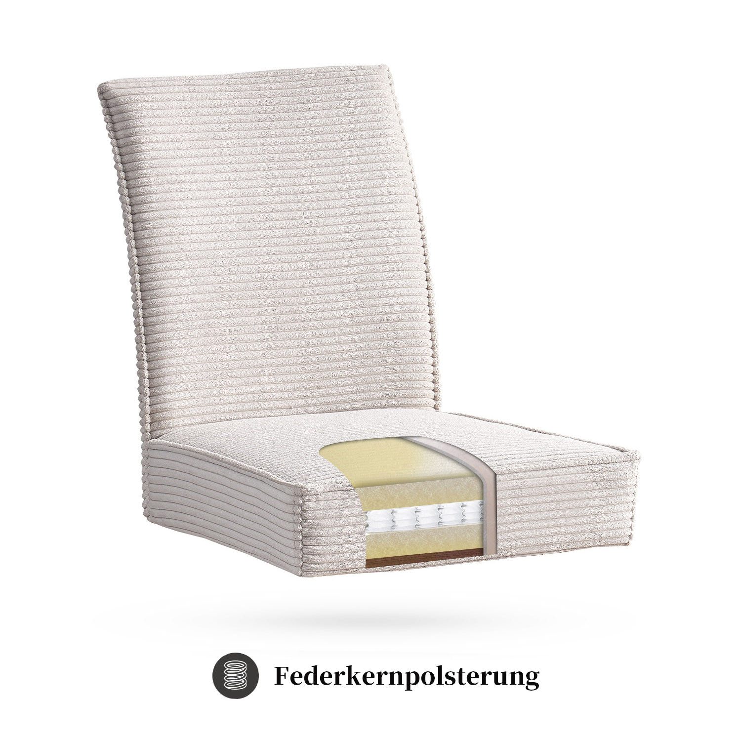 B&D home Polsterstuhl CEDRIC (2er Set, 2 St), gepolstert mit Federkernbox, Holzbeine