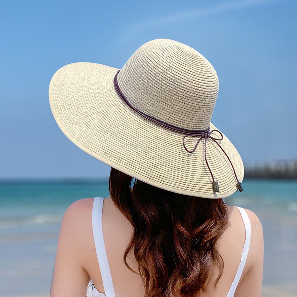 Sonnenhüte,Sonnenhut XDeer Strohhut mit loppy beige Damen Schleife Sonnenhut Faltbarer,Strandmütze Zierband Sonnenhut und